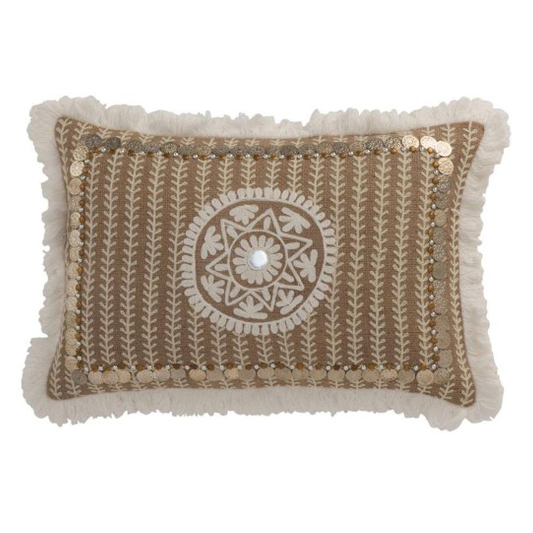 J-LINE Coussin à franges  patron pièces  33x55cm naturel