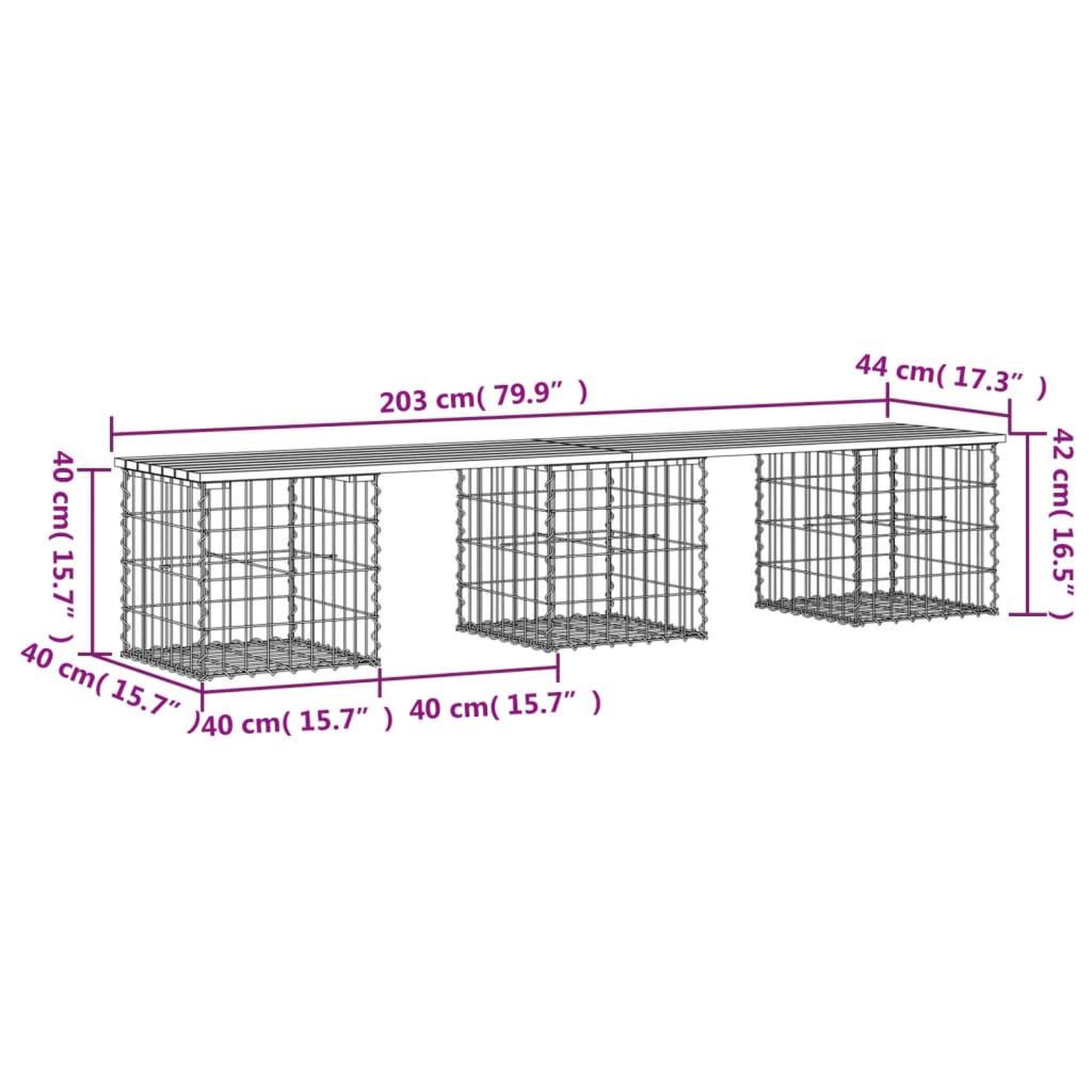 Voir la diapositive 6 : VIDAXL Banc de jardin design gabion 203x44x42cm bois massif de douglas