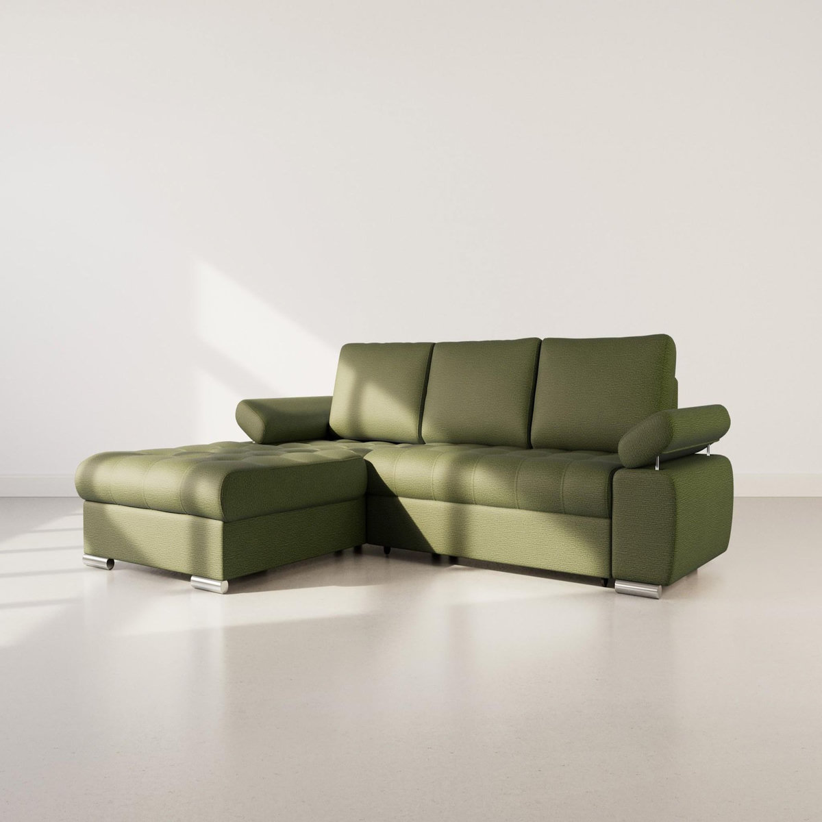 BEST MOBILIER Bianca - canapé d'angle gauche 4 places convertible avec coffre en tissu texturé