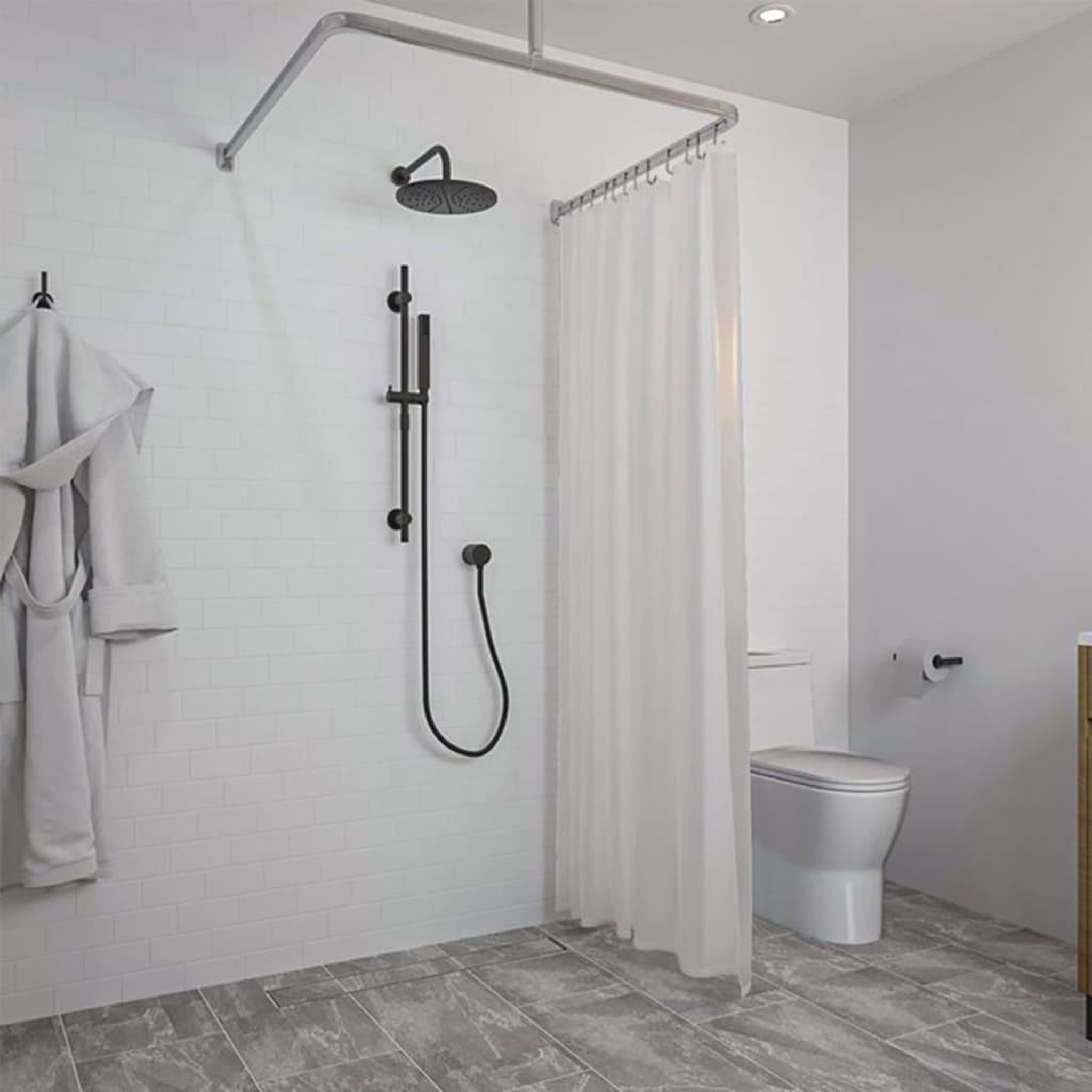 Voir la diapositive 5 : SEALSKIN Sealskin Ensemble de rail de rideau de douche Easy-Roll Aluminium mat