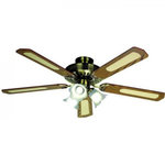 MARKET24 Ventilateur de Plafond - Plafonnier  réversible FARELEK BALEARES - Ø 132 cm, 5 pales noyer / cannées + éclairage 3 tulipes 60 W E27