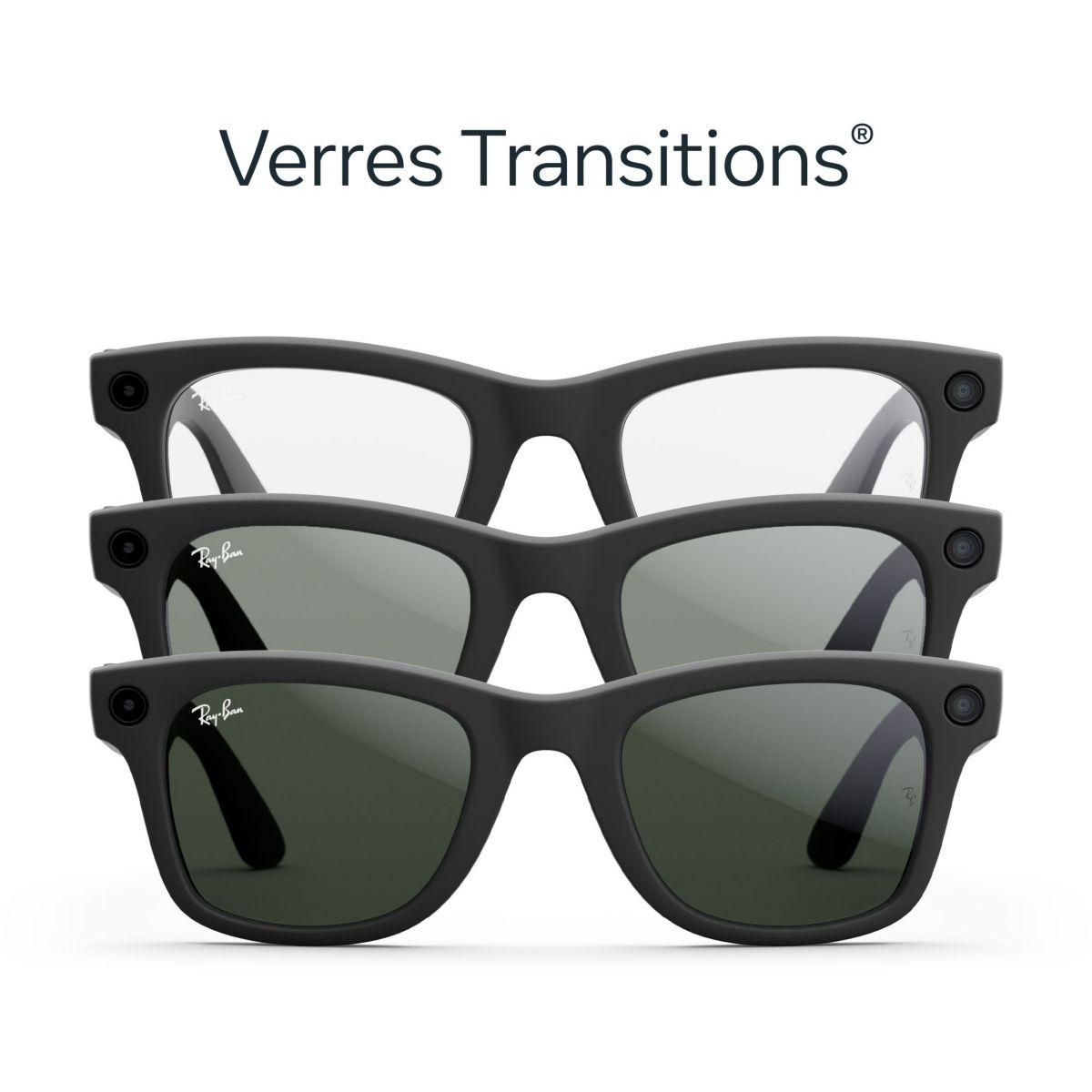 META Lunettes connectées Ray-Ban Wayfarer, Noir Mat, Transitions® Transparent/Vert Graphite