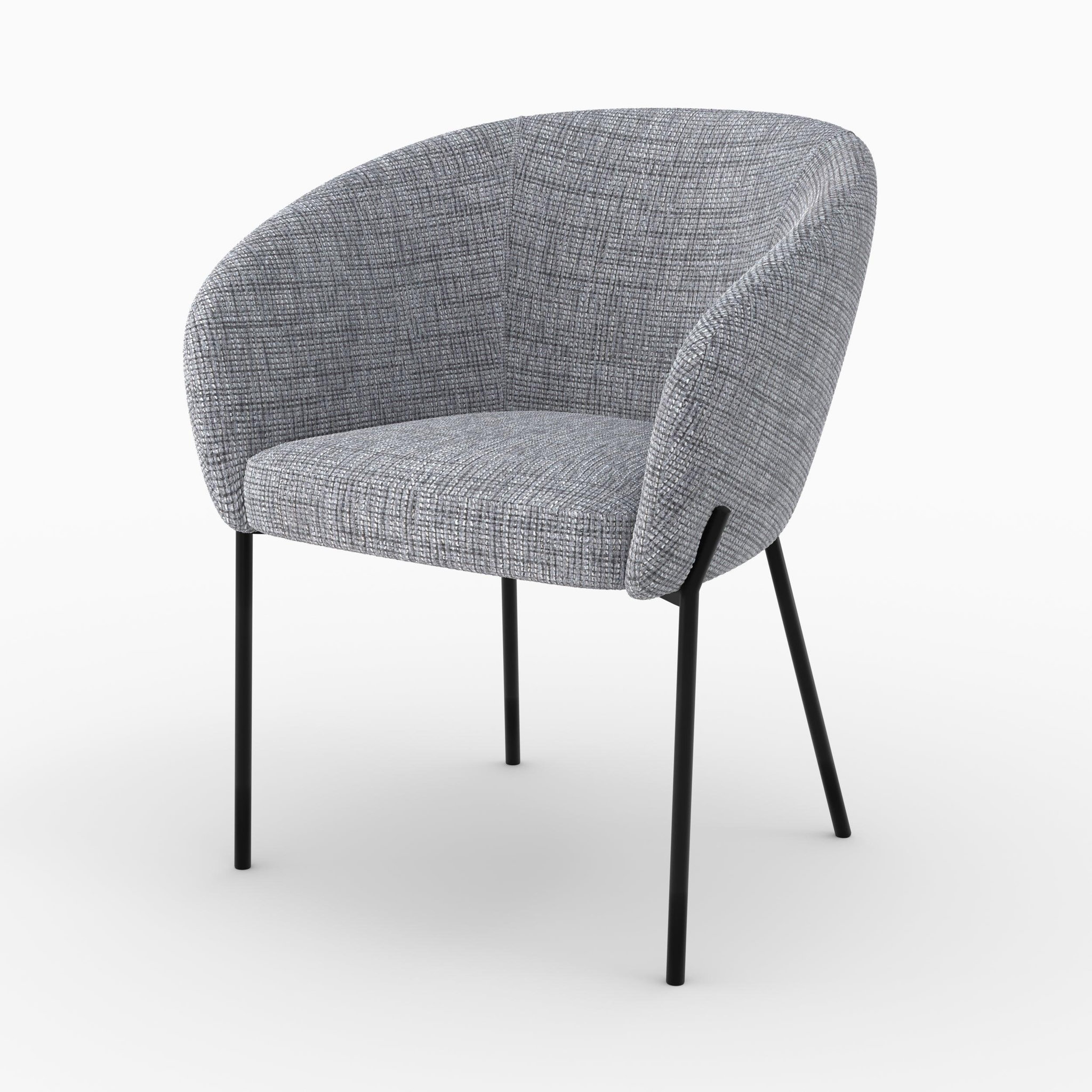 MAISON PAVANE Chaise en tissu gris chiné et pieds en métal noir-andy