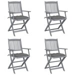 VIDAXL Chaises pliables d'exterieur lot de 4 et coussins Bois d'acacia