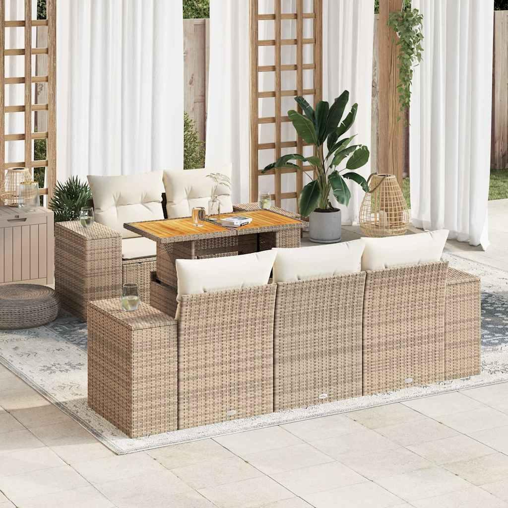 VIDAXL Salon de jardin avec coussins 6 pcs beige resine tressee