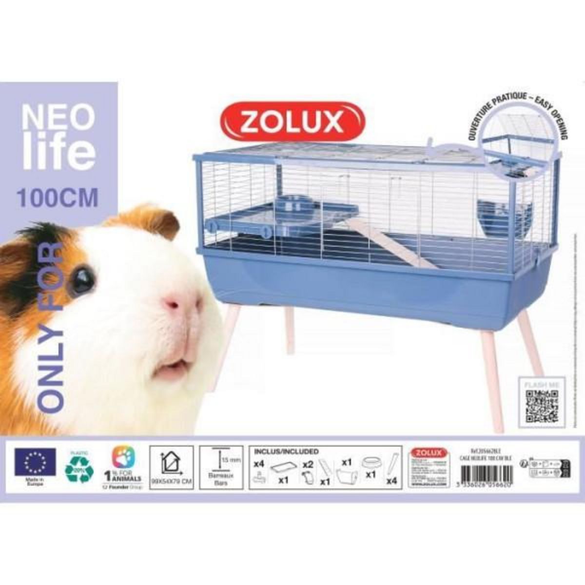Zolux Cage rongeur surélevée - Zolux - Néolife - Pour cochon d'inde - 99 x 54 x 79 cm - Bleu