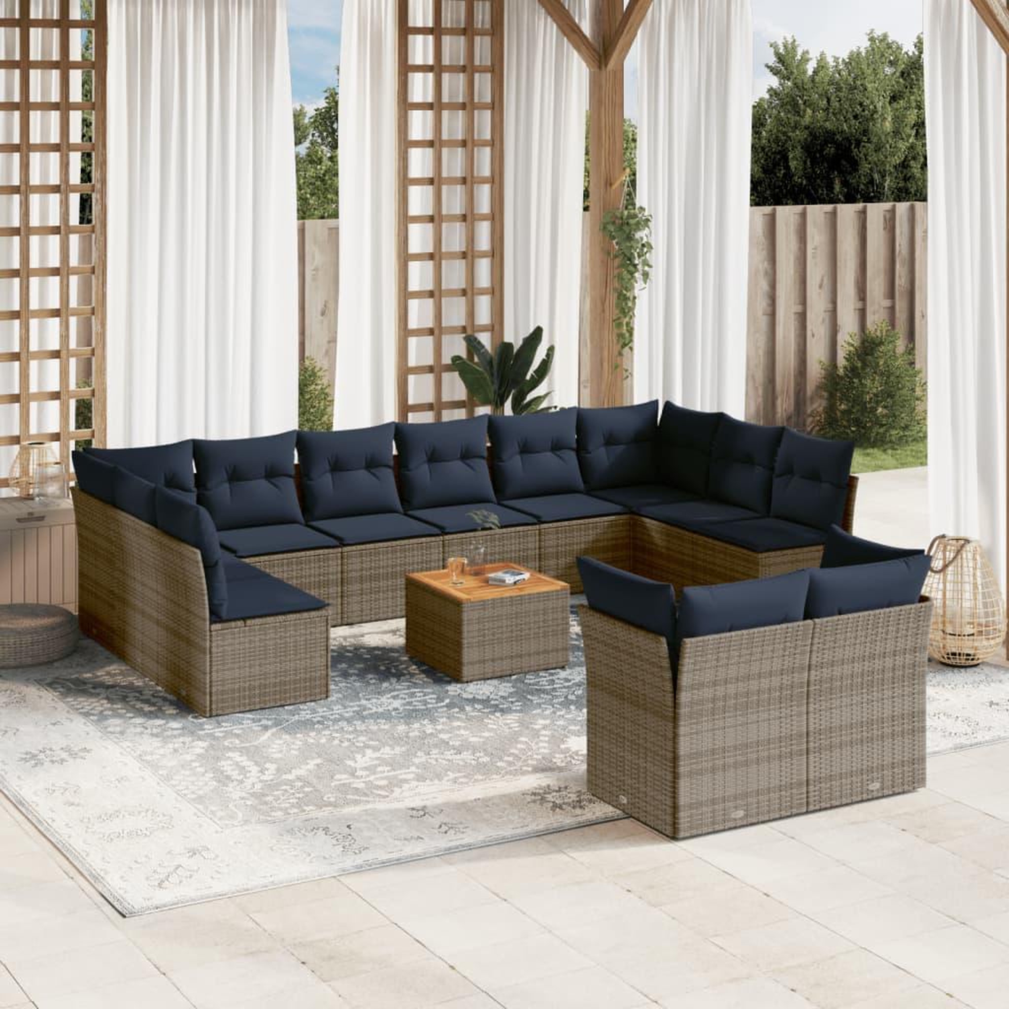 VIDAXL Salon de jardin avec coussins 13 pcs gris resine tressee