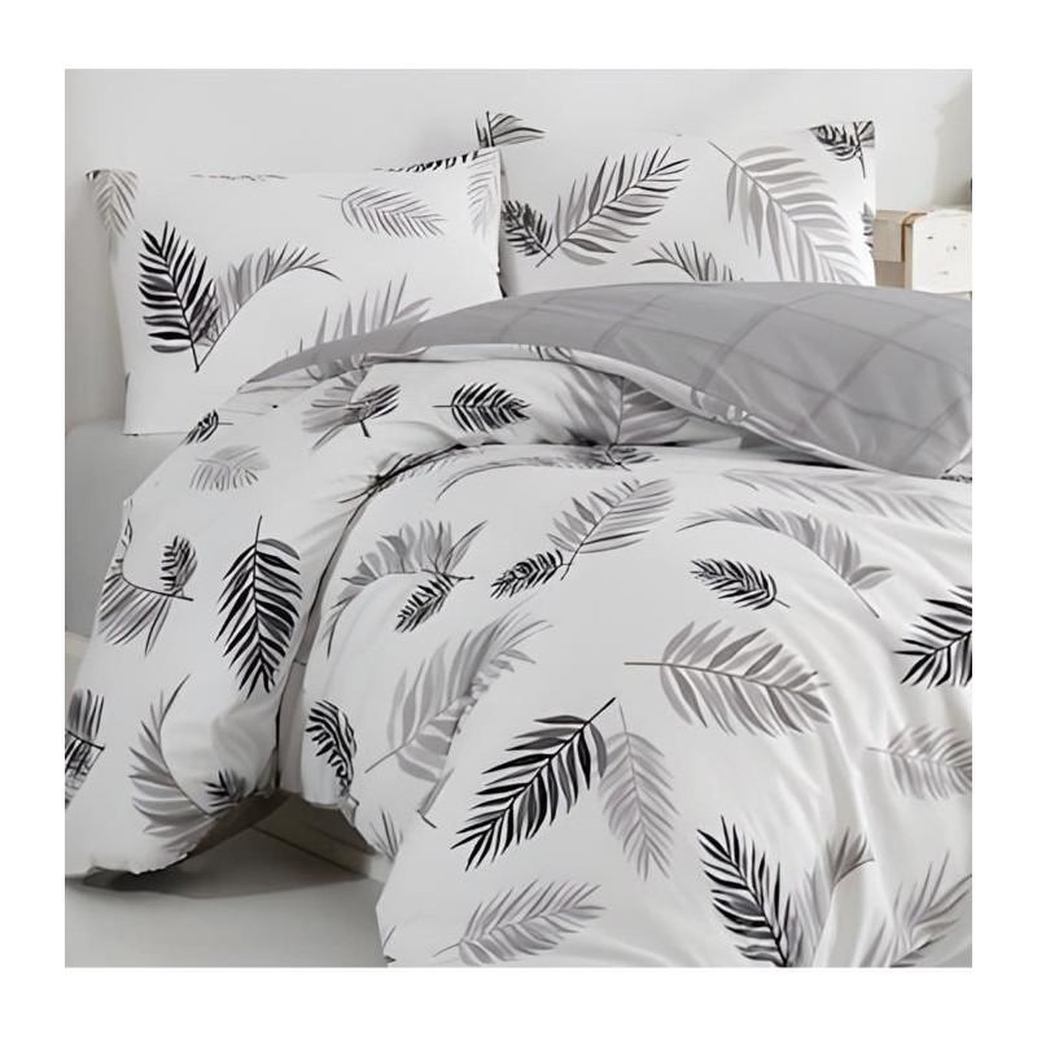 Voir la diapositive 4 : GENERIQUE Parure de lit - 1 housse de couette 220 x 240 cm + 2 taies d'oreiller 60 x 60 cm - 100% coton renforcé - Gris