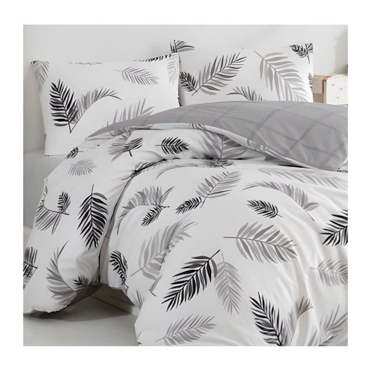 GENERIQUE Parure de lit - 1 housse de couette 220 x 240 cm + 2 taies d'oreiller 60 x 60 cm - 100% coton renforcé - Gris