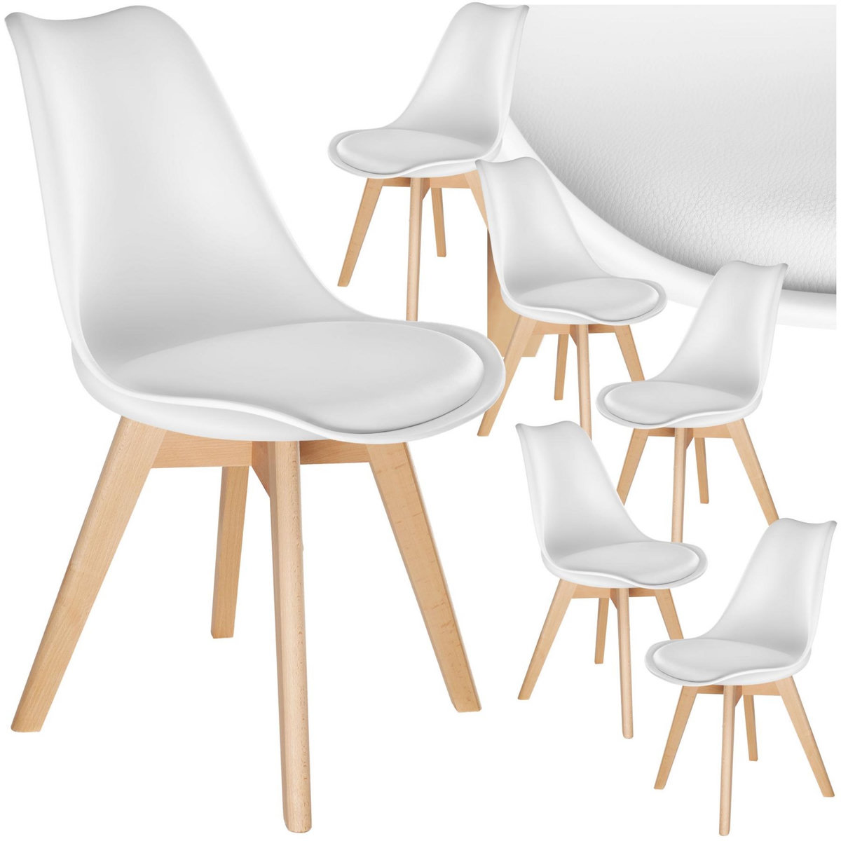 tectake Ensemble de chaises de salle à manger avec siège rembourré blanc Lot de 6