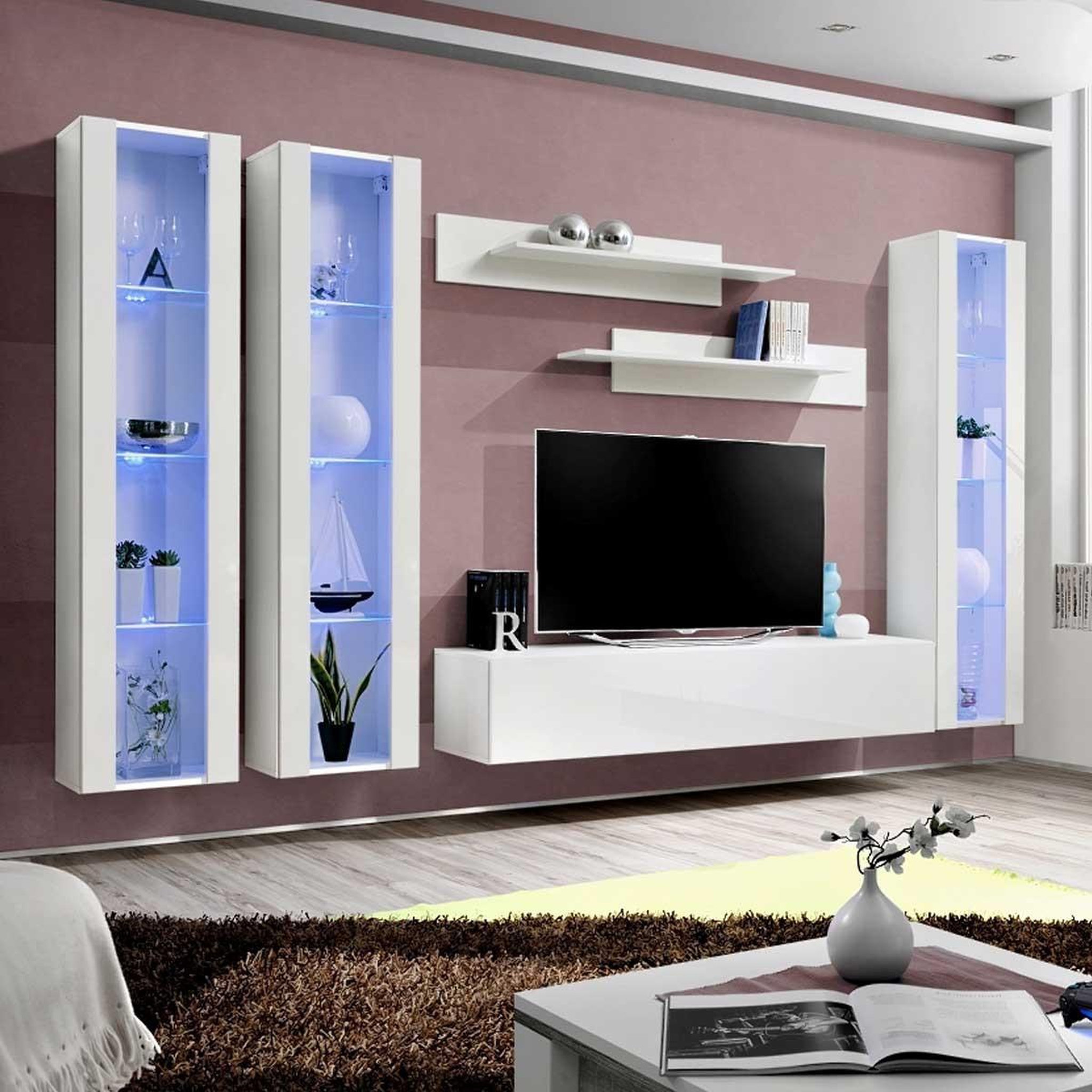 Paris Prix Ensemble meuble tv mural  fly c2  310cm blanc