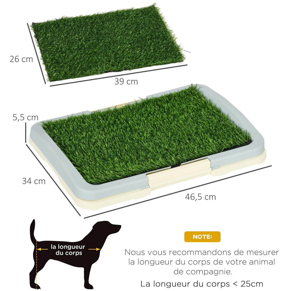 PAWHUT Litière gazon synthétique chien toilette portable à pelouse tiroir à déjection crème bleu gris