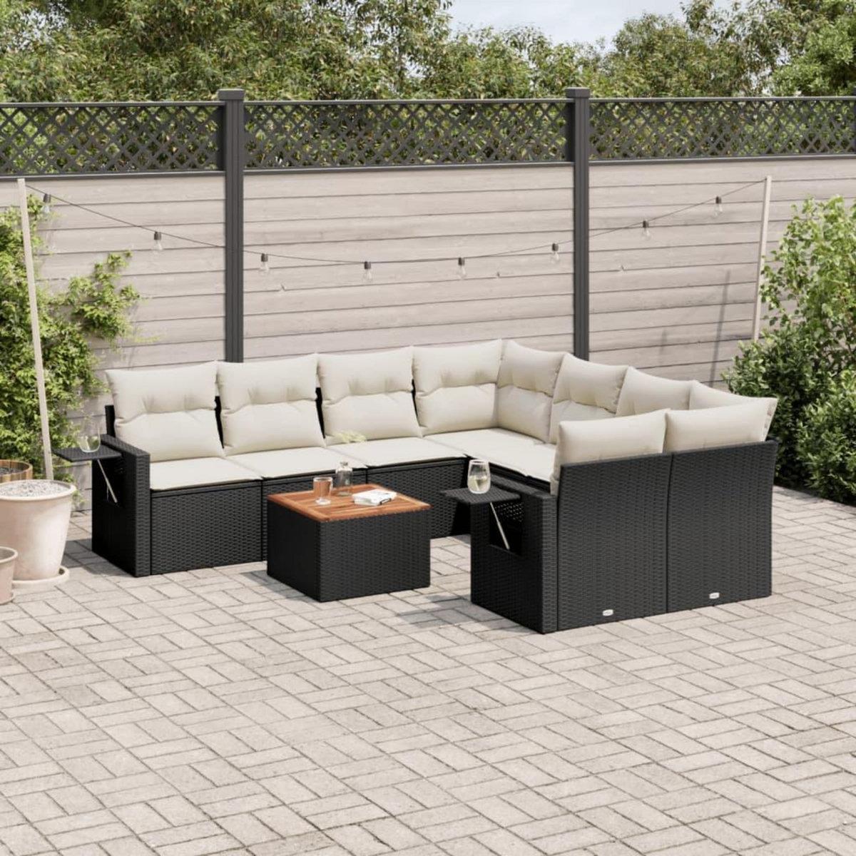 VIDAXL Salon de jardin 9 pcs avec coussins noir resine tressee