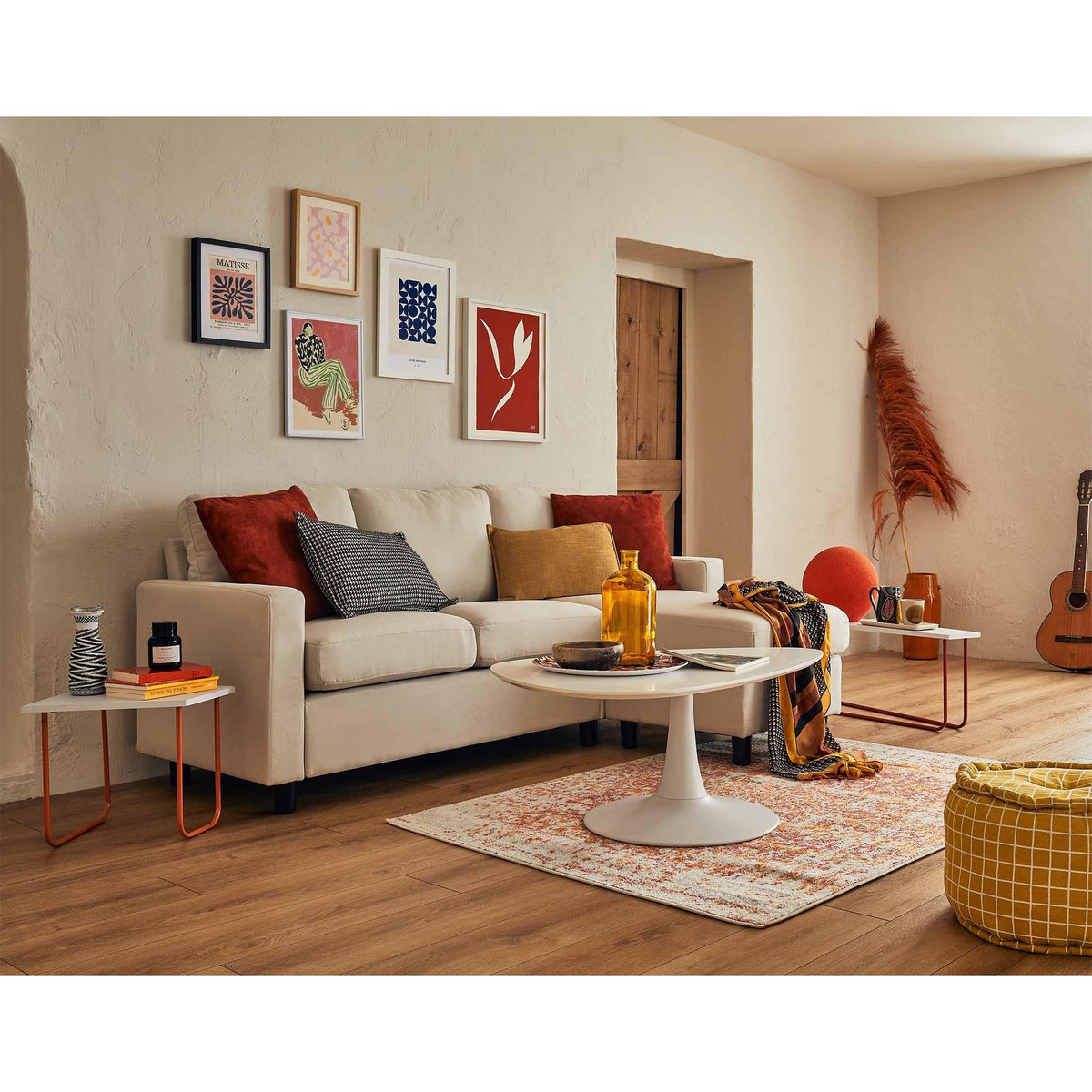 BEST MOBILIER Vianon - canapé d'angle modulable 3 places + 1 pouf - en tissu