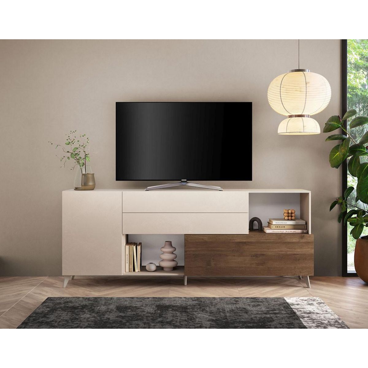 BEST MOBILIER Estelle - buffet bas - 2 portes et 2 tiroirs - 241 cm