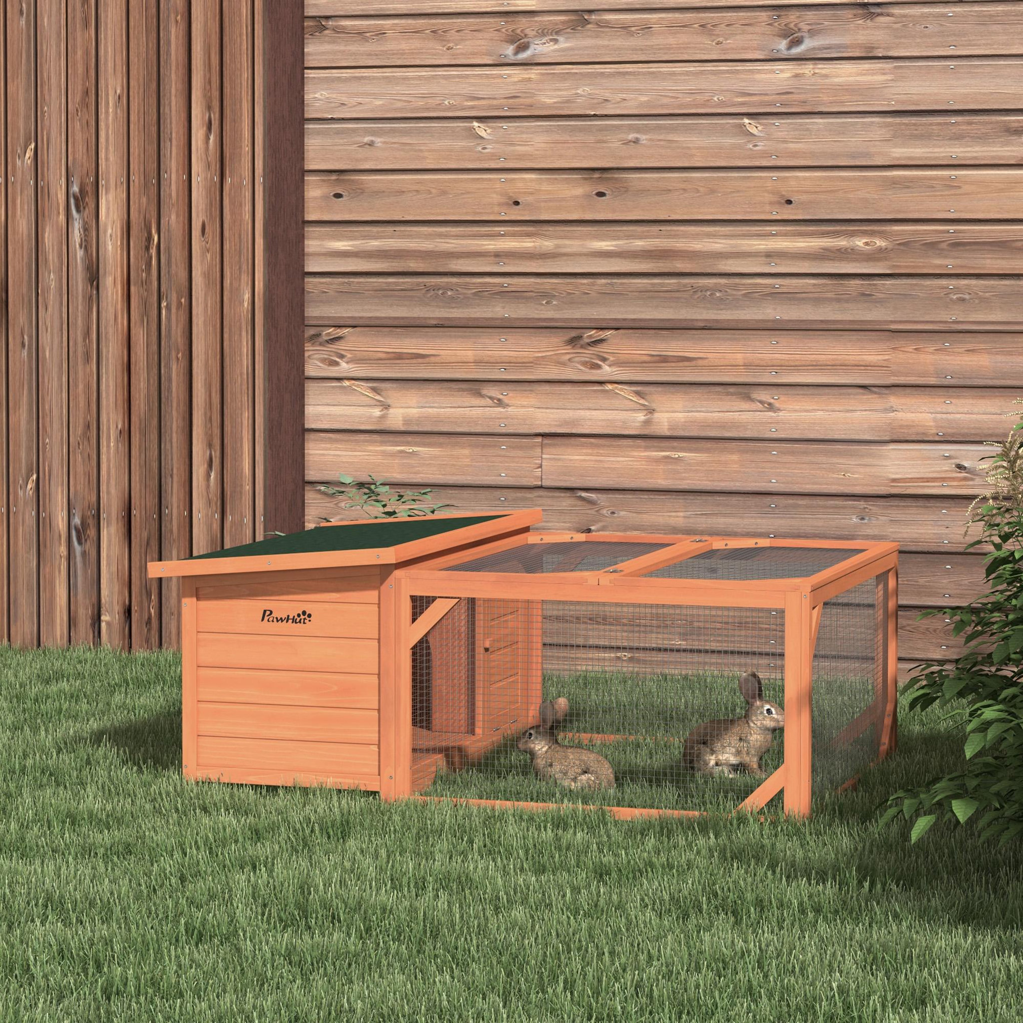 Voir la diapositive 2 : PAWHUT Clapier extérieur double espace niche couverte et enclos bois