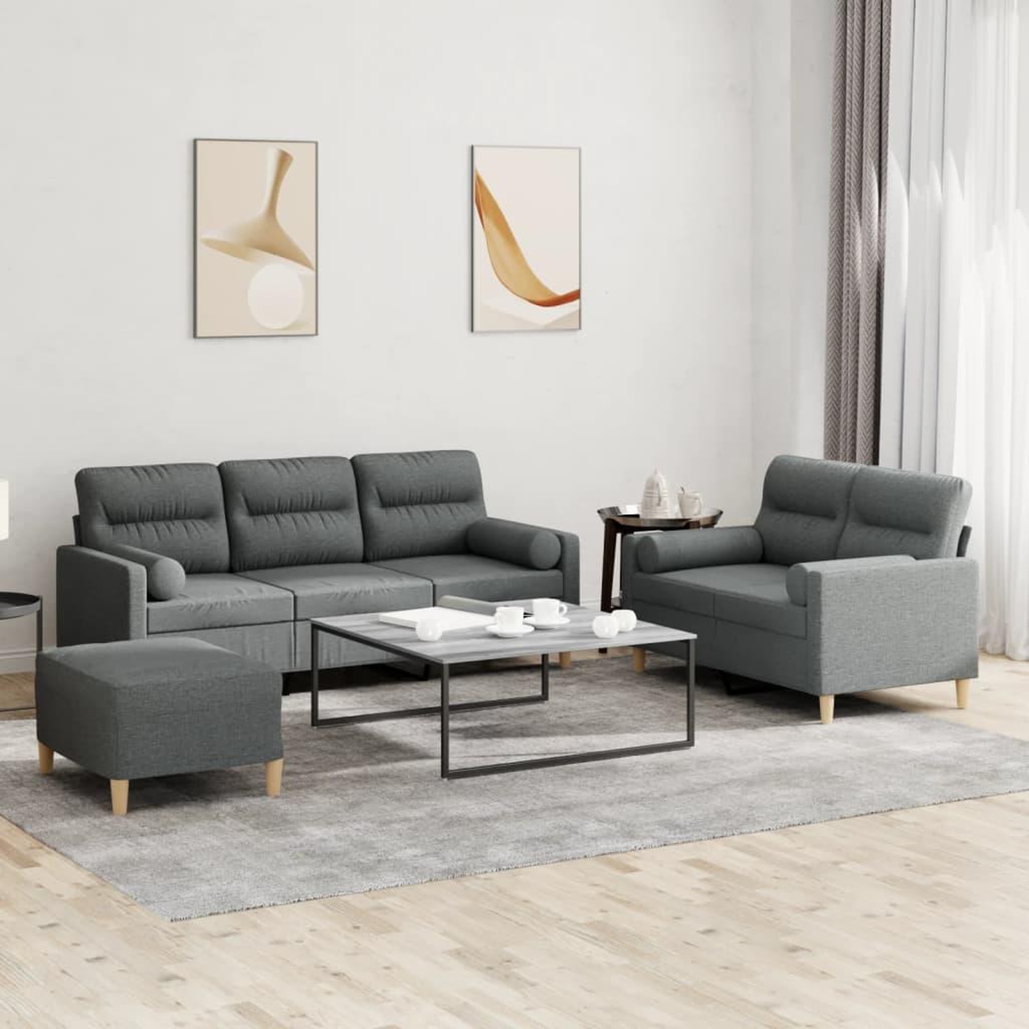 VIDAXL Ensemble de canapes 3 pcs coussins gris fonce tissu