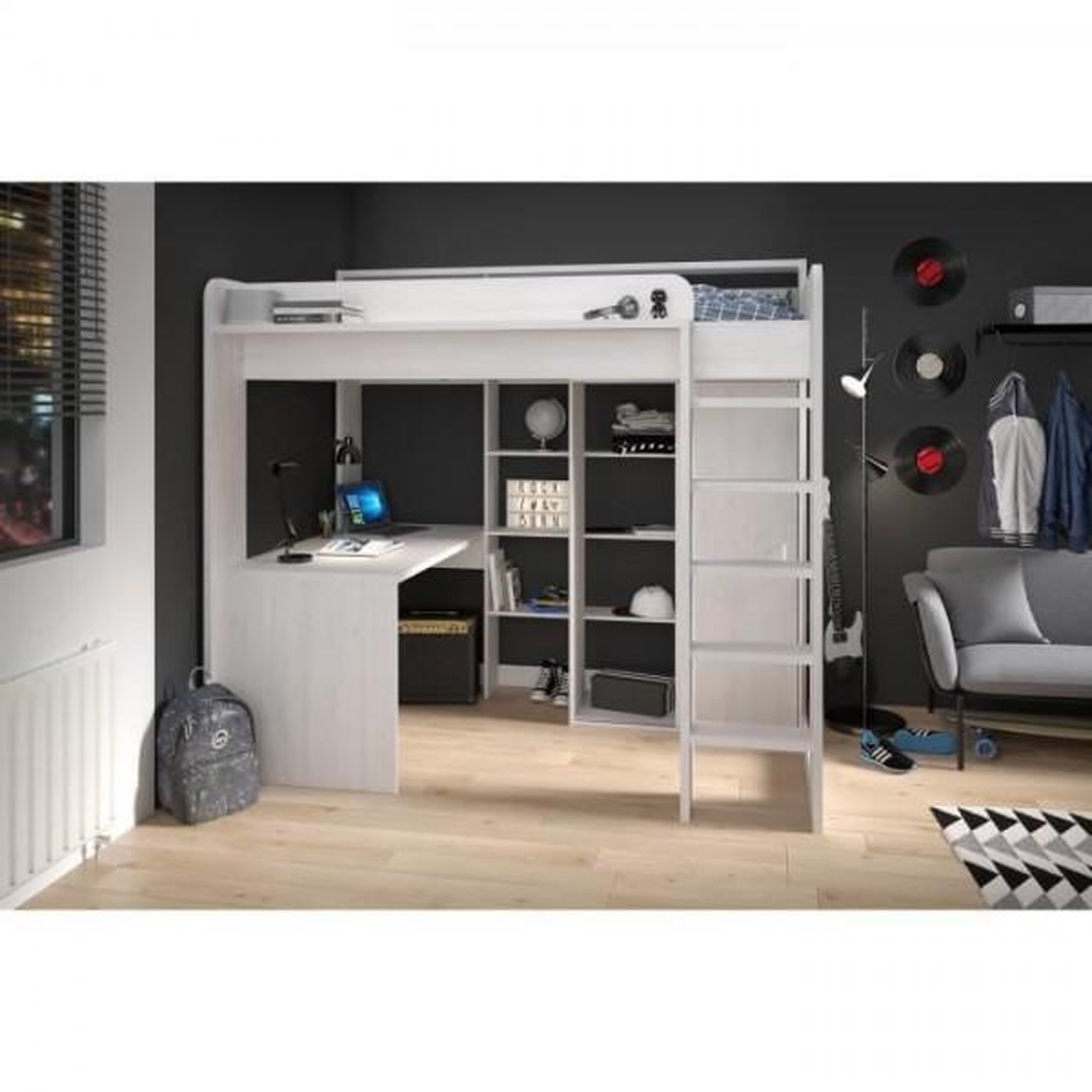 Voir la diapositive 5 : PARISOT Lit combiné mezzanine enfant PARISOT Lena - Pin Petterson - Sommier inclus - 90 x 200 cm