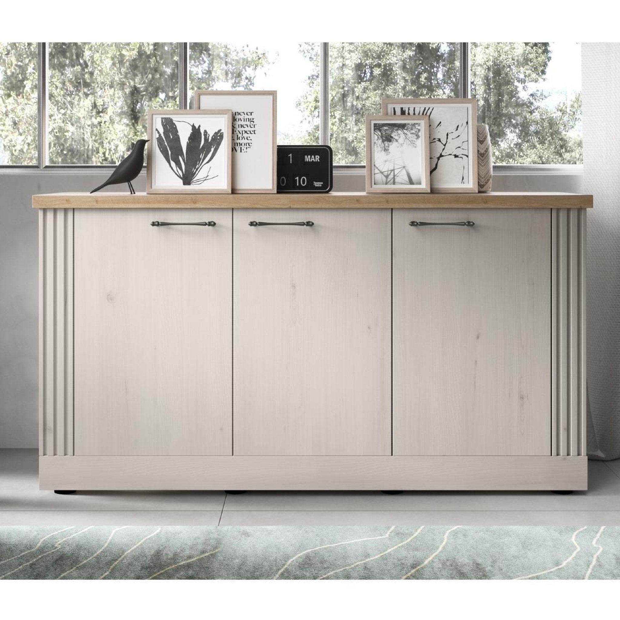 Voir la diapositive 2 : JLC KREATION Buffet moderne 3 portes coloris chêne naturel yanis