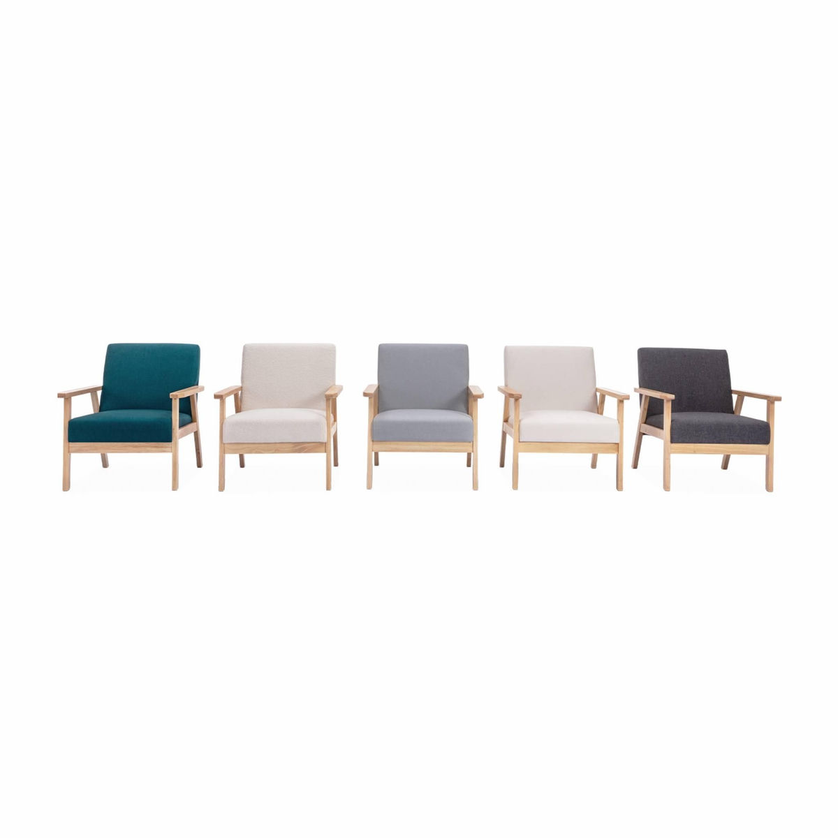 SWEEEK Fauteuil scandinave en bois et tissu gris clair. Isak. L 64 x P 69.5 x H 73cm