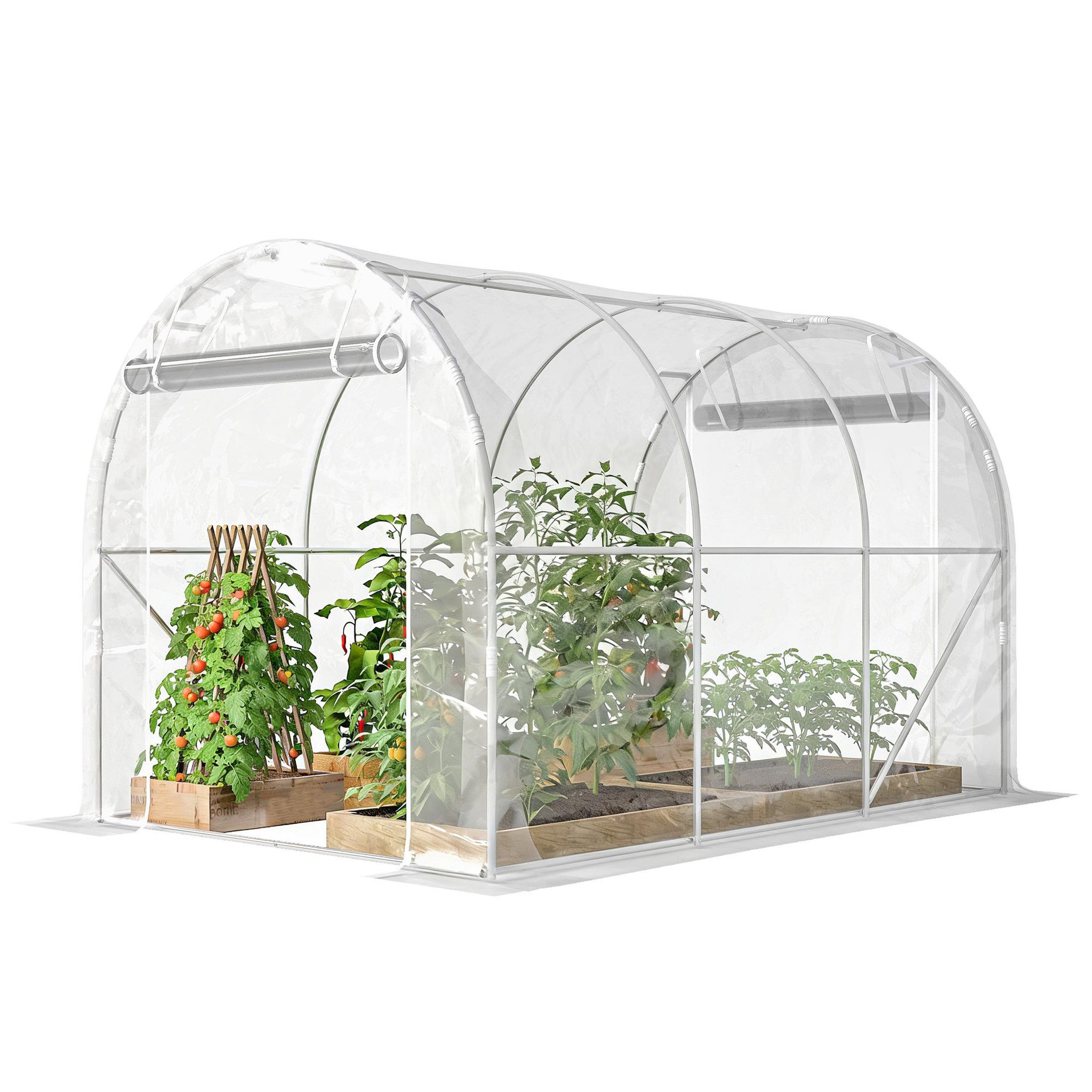 Voir la diapositive 5 : OUTSUNNY Serre tunnel de jardin 6 m² - 2 grandes portes enroulables - acier galvanisé bâche transparente