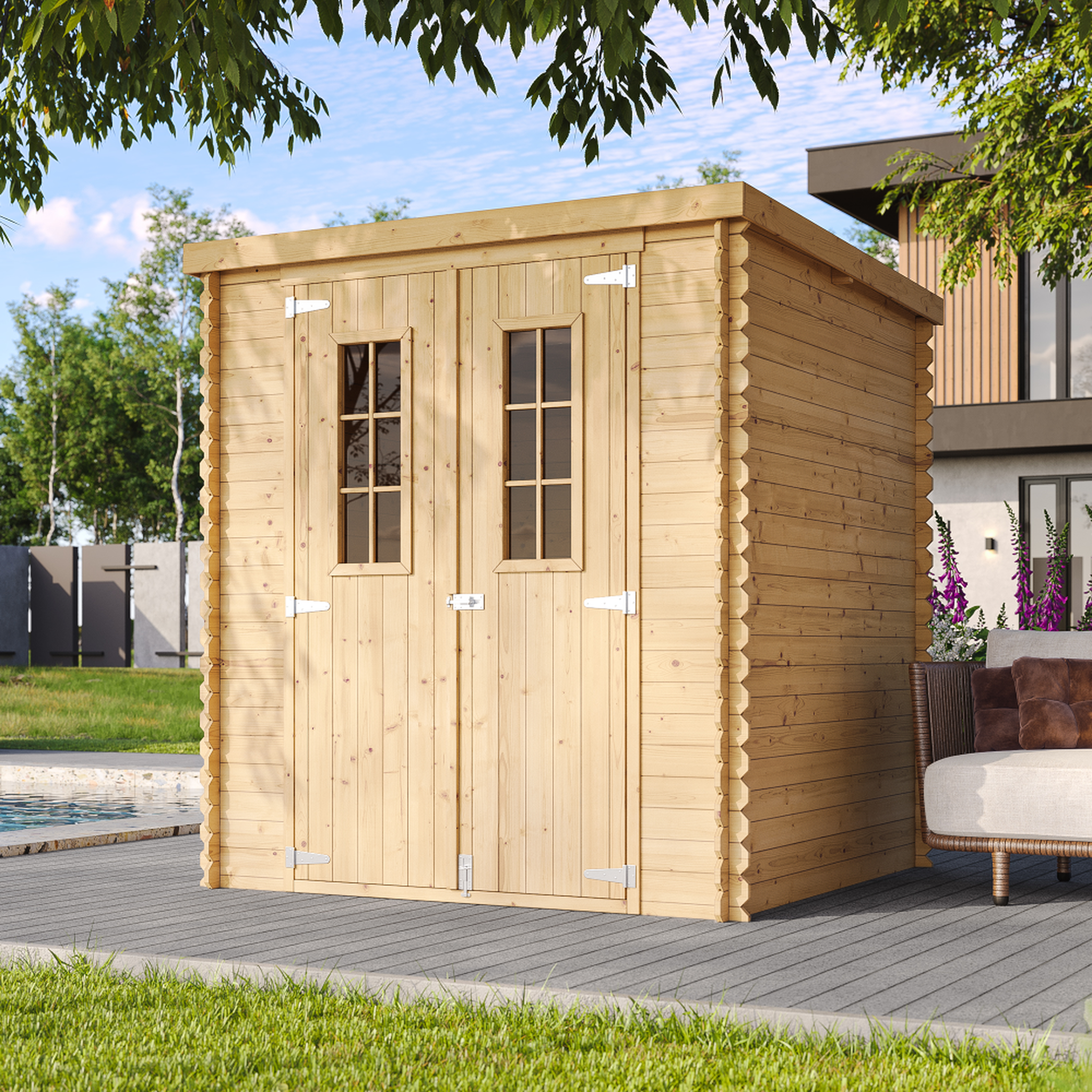 Voir la diapositive 4 : TIMBELA Abri de Jardin en Bois 3,53m², Cabanon Jardin Exterieur à Outils et Velo avec Fenêtres M309C