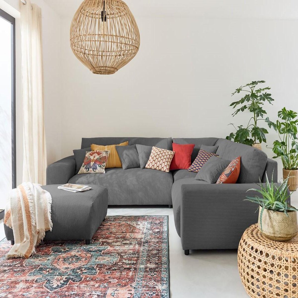 LISA DESIGN Garance - canapé modulable d'angle droit - 5 places - en velours côtelé