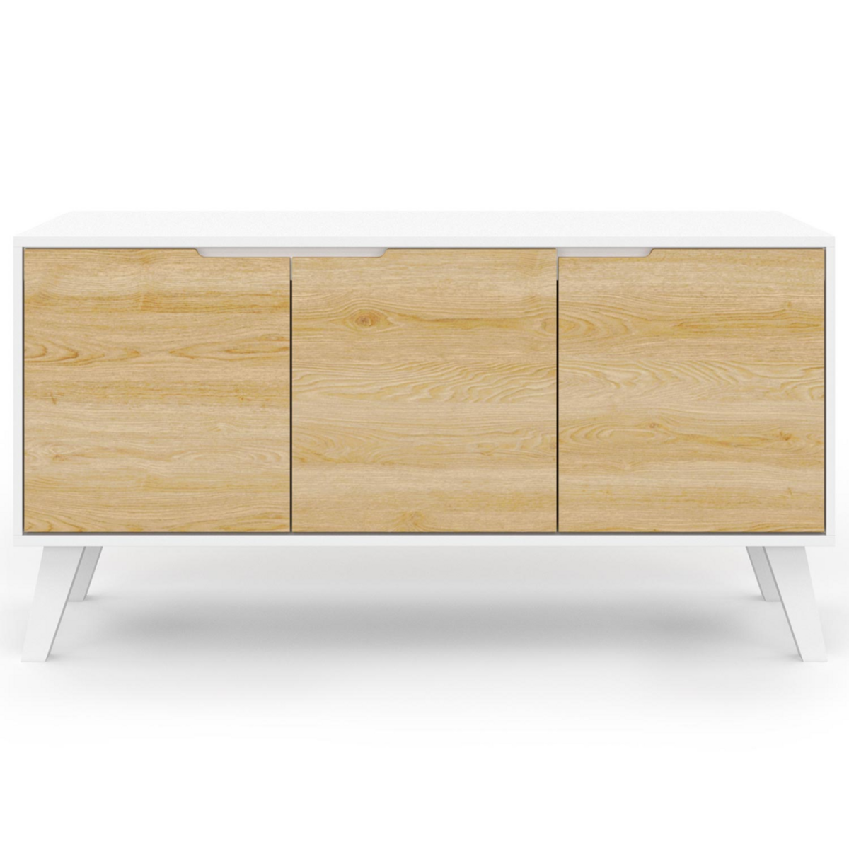 ID MARKET Buffet bas scandinave 113 cm FINN blanc 3 portes façon hêtre