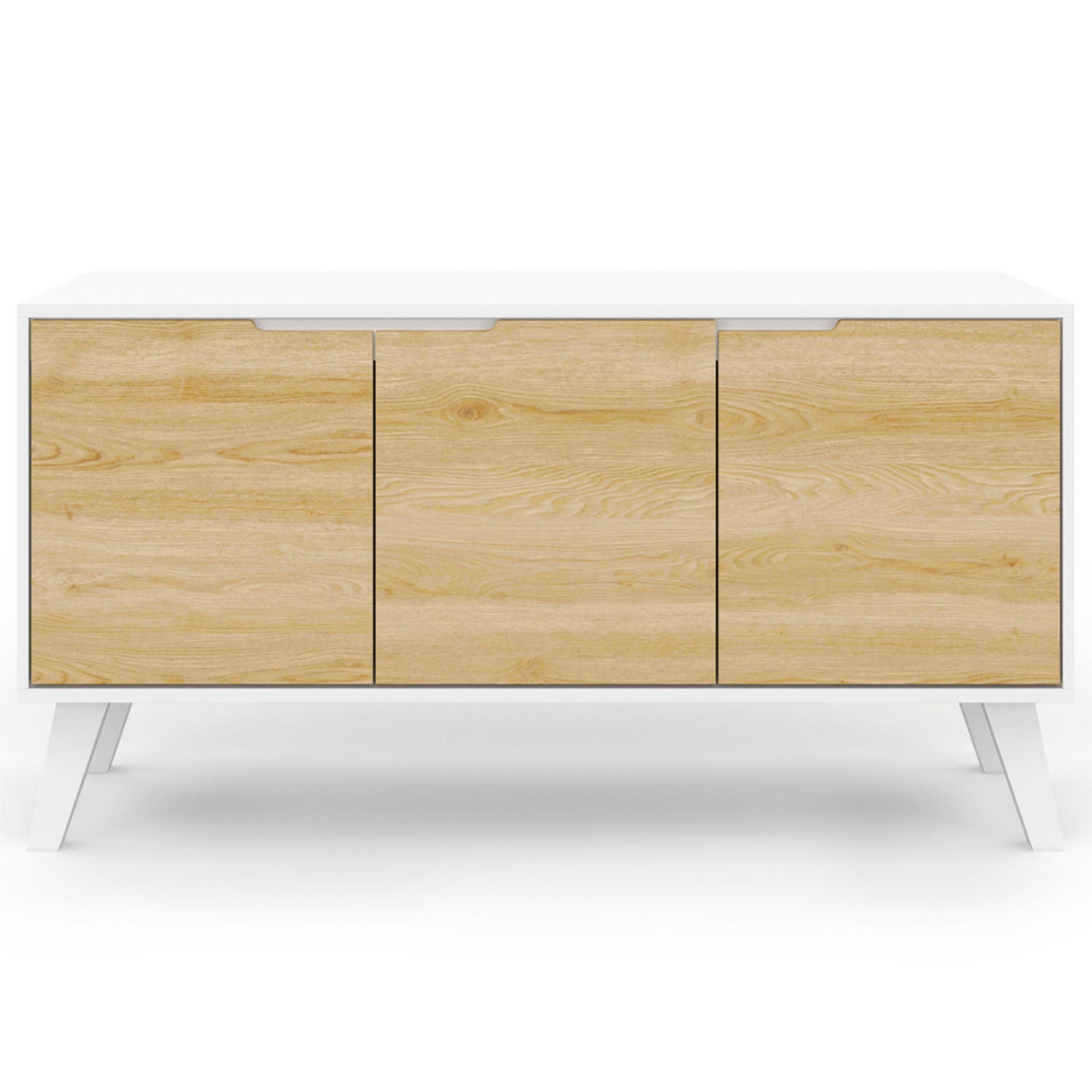 ID MARKET Buffet bas scandinave 113 cm FINN blanc 3 portes façon hêtre