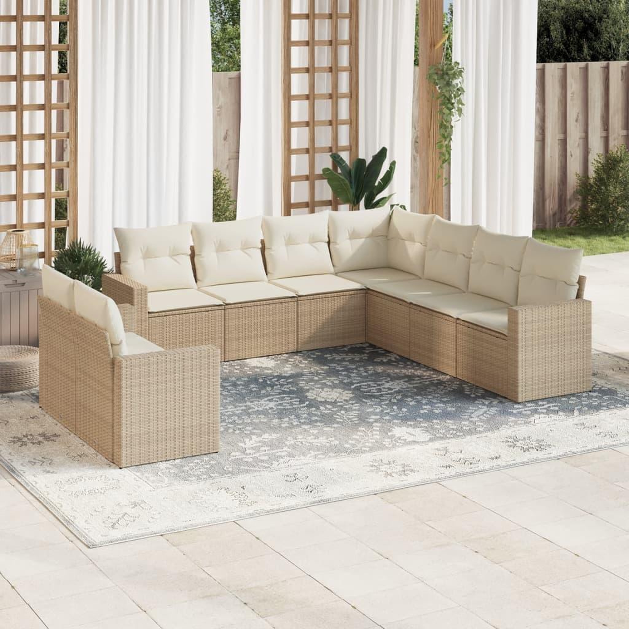 VIDAXL Salon de jardin avec coussins 9 pcs beige resine tressee