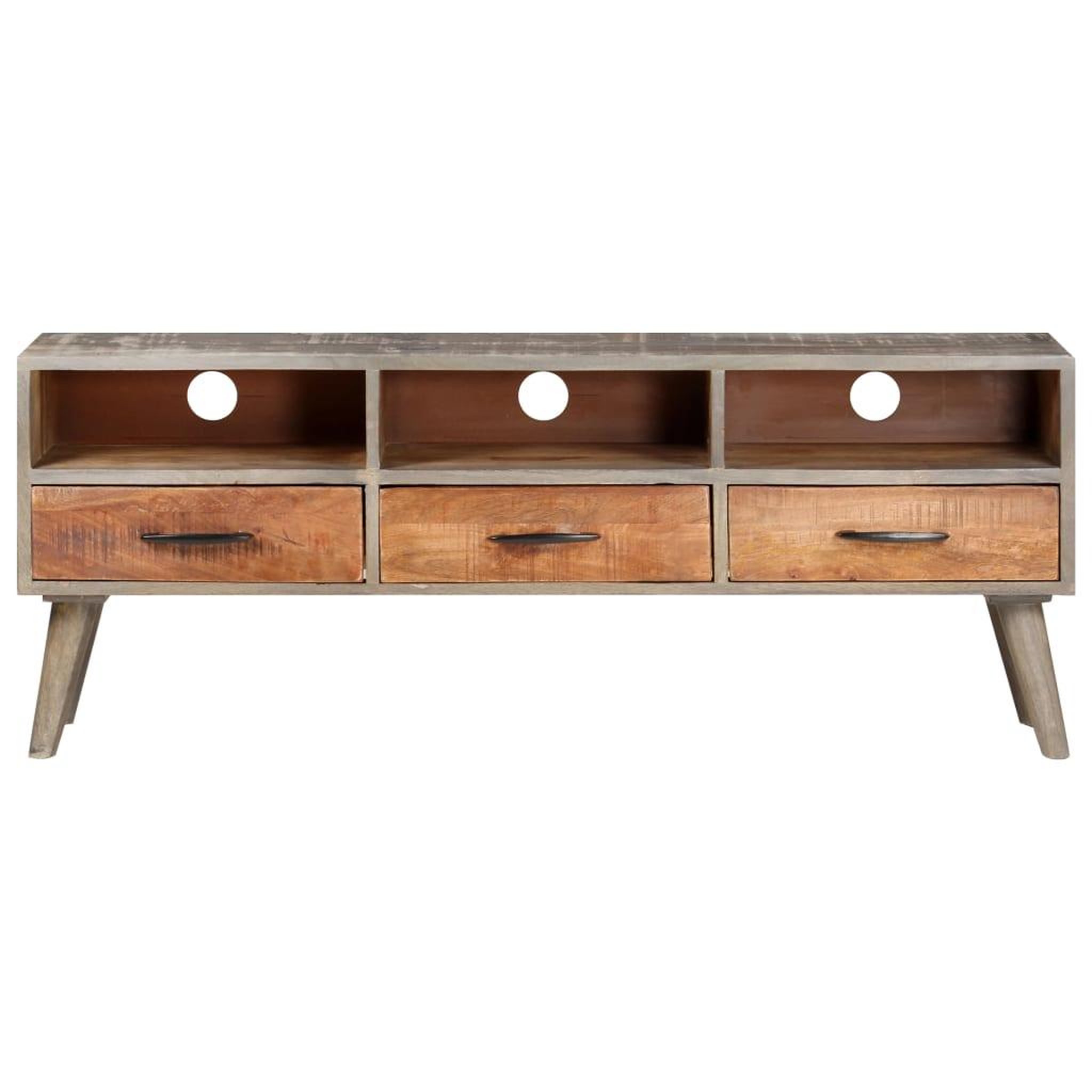 Voir la diapositive 2 : VIDAXL Meuble tv gris 130x35x51 cm bois massif de manguier brut