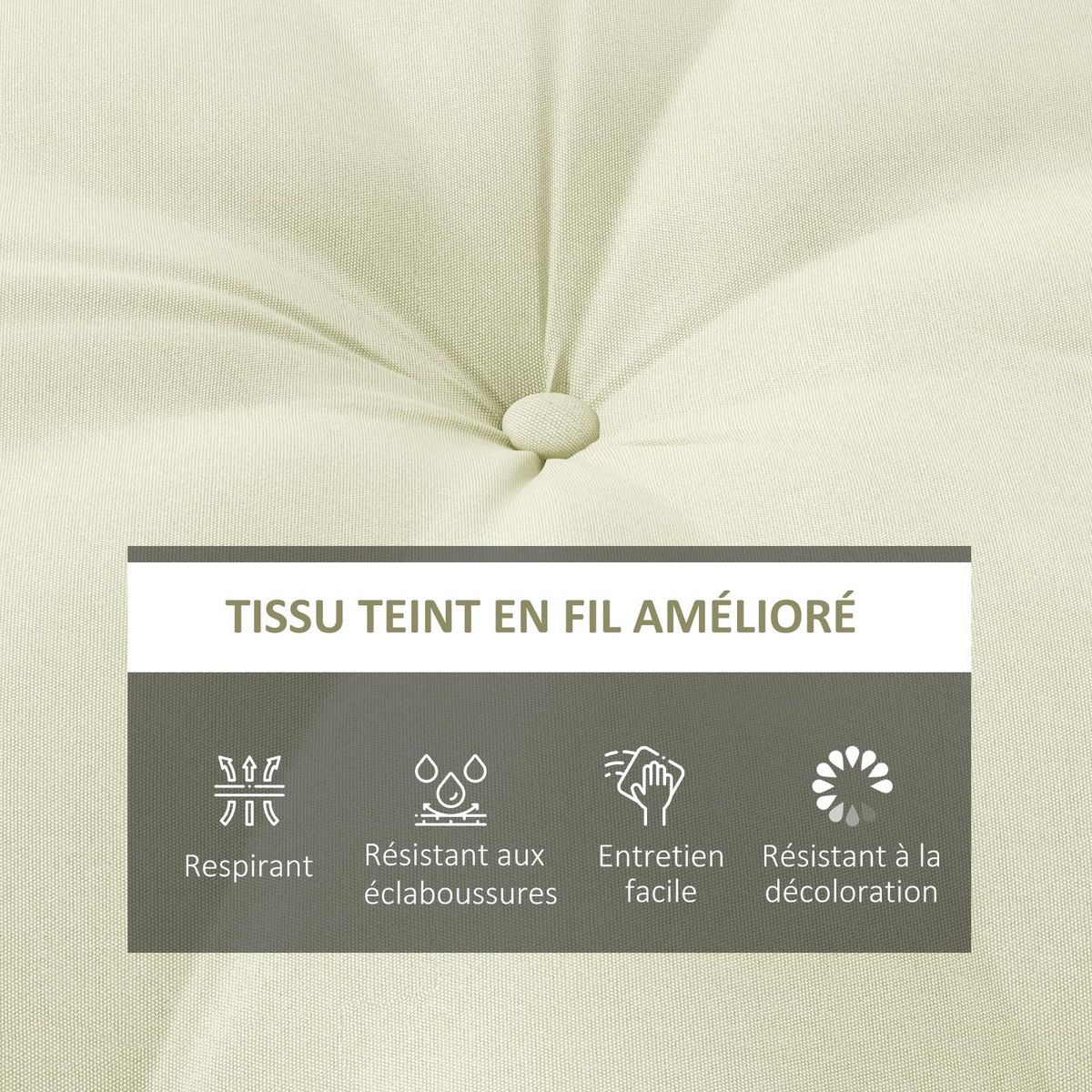 OUTSUNNY Coussin de chaise de jardin - coussin rond capitonné Ø 80 x 10H cm avec attaches - polyester blanc cassé