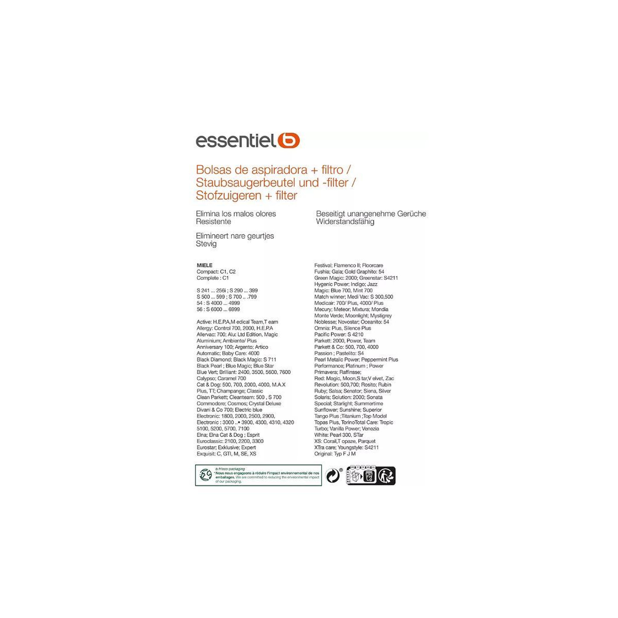 Voir la diapositive 3 : ESSENTIEL B Sac aspirateur eb3100 compatible miele fjm