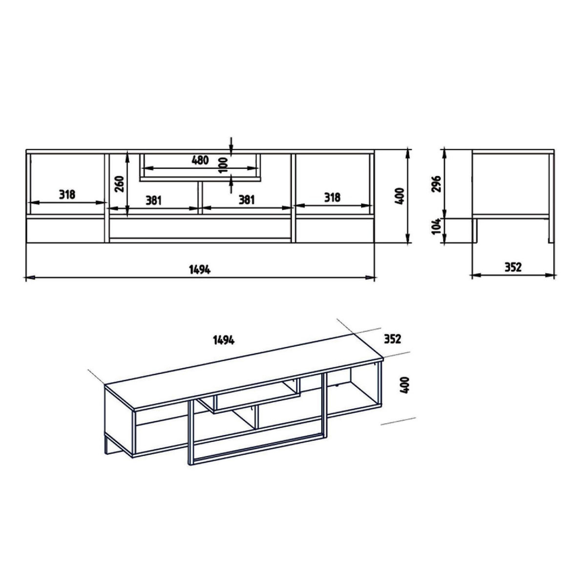 CONCEPT USINE Meuble TV design industriel noyer et noir avec rangements - 149 cm SILO