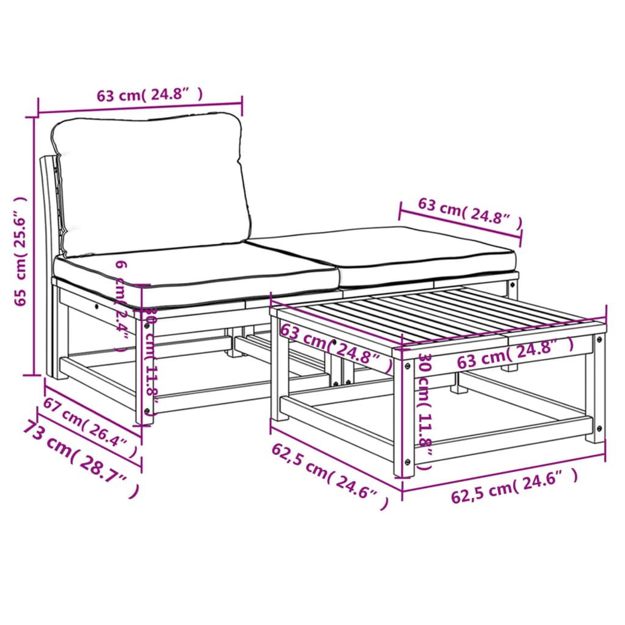 Voir la diapositive 6 : VIDAXL Salon de jardin 3 pcs avec coussins bois massif d'acacia