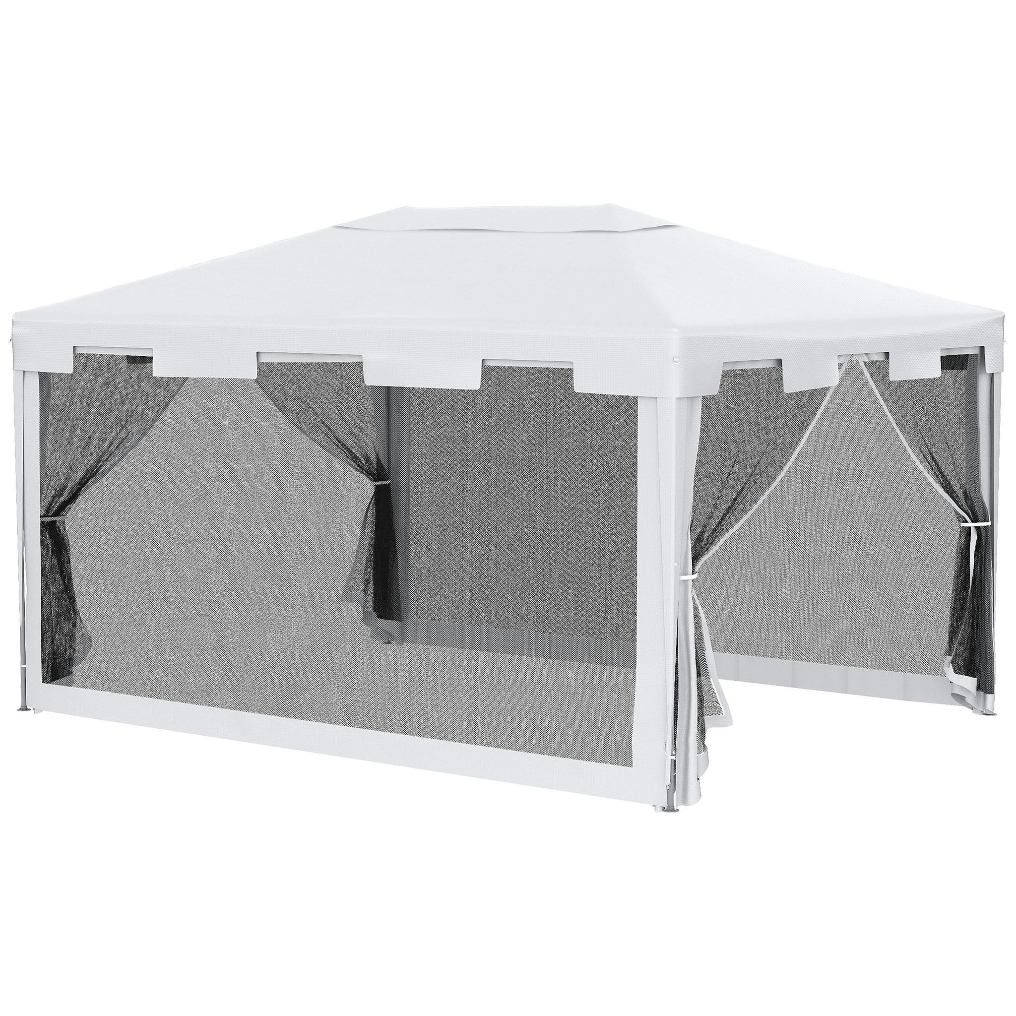 Voir la diapositive 1 : OUTSUNNY Tonnelle barnum style colonial dim. 4L x 3l x 2,55H m 4 moustiquaires blanc et noir