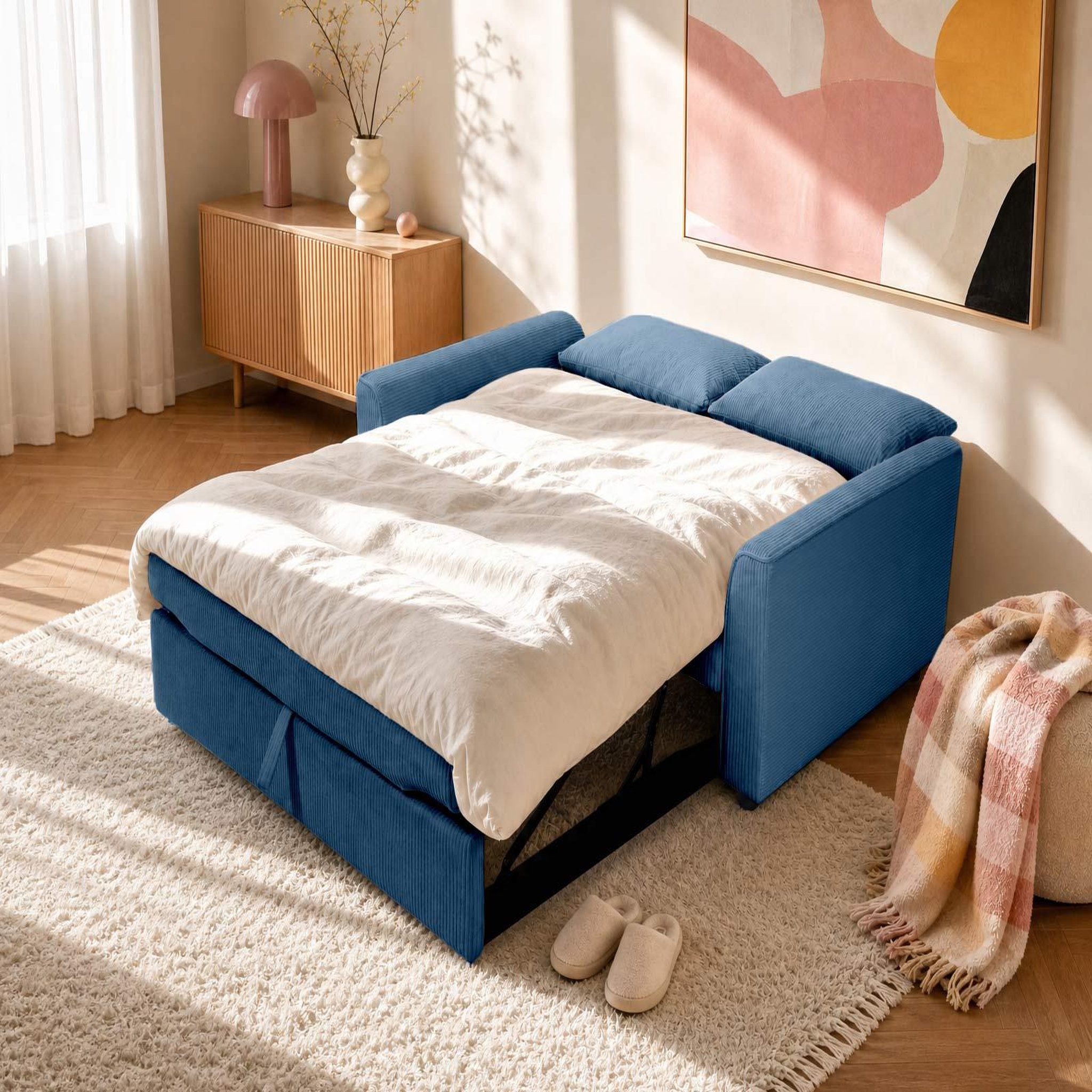 Voir la diapositive 2 : BEST MOBILIER Ernest - canapé droit 2 places convertible en velours côtelé