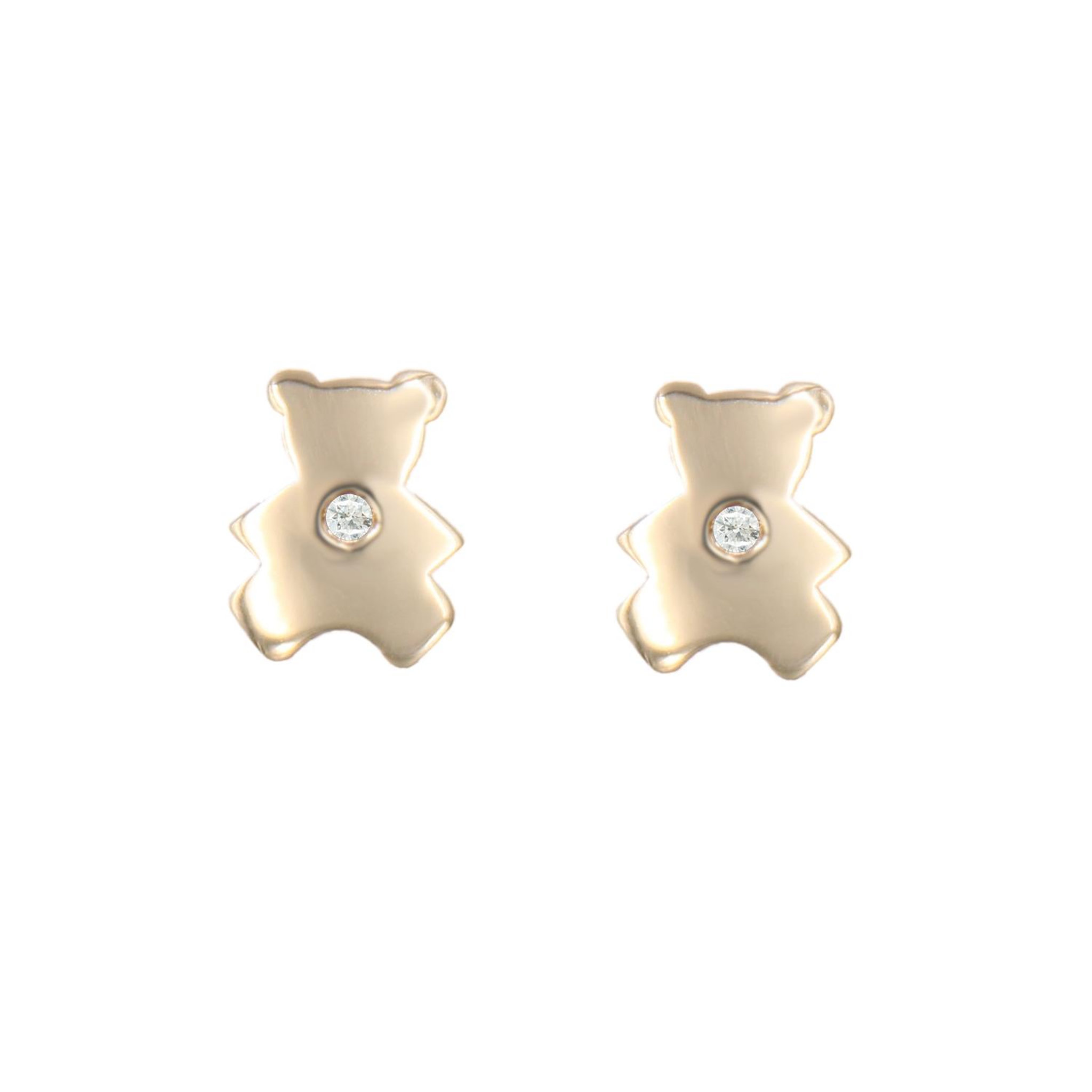 Voir la diapositive 1 : L'ATELIER D'AZUR Boucles d'Oreilles Ourson - Or Jaune et Diamant - Enfant