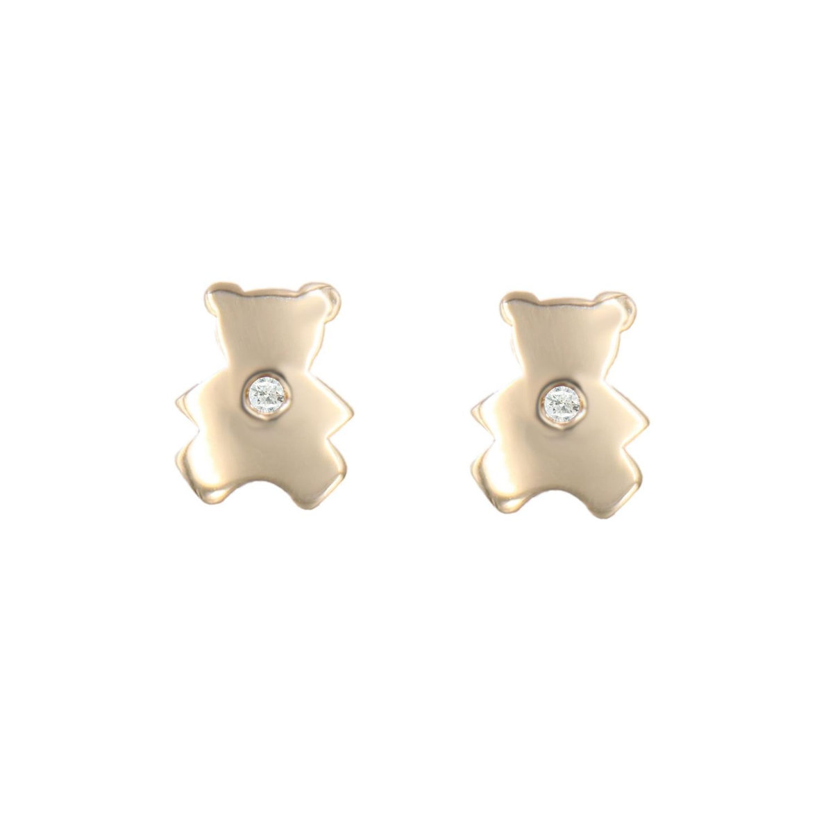 L'ATELIER D'AZUR Boucles d'Oreilles Ourson - Or Jaune et Diamant - Enfant