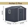 Voir la diapositive 3 : MARKET24 VENUS Abri de jardin en métal 	5,29 m² - 277 x 191 x 202 cm - Kit d'ancrage inclus, 2 portes coulissantes, 1 fenetre latérale