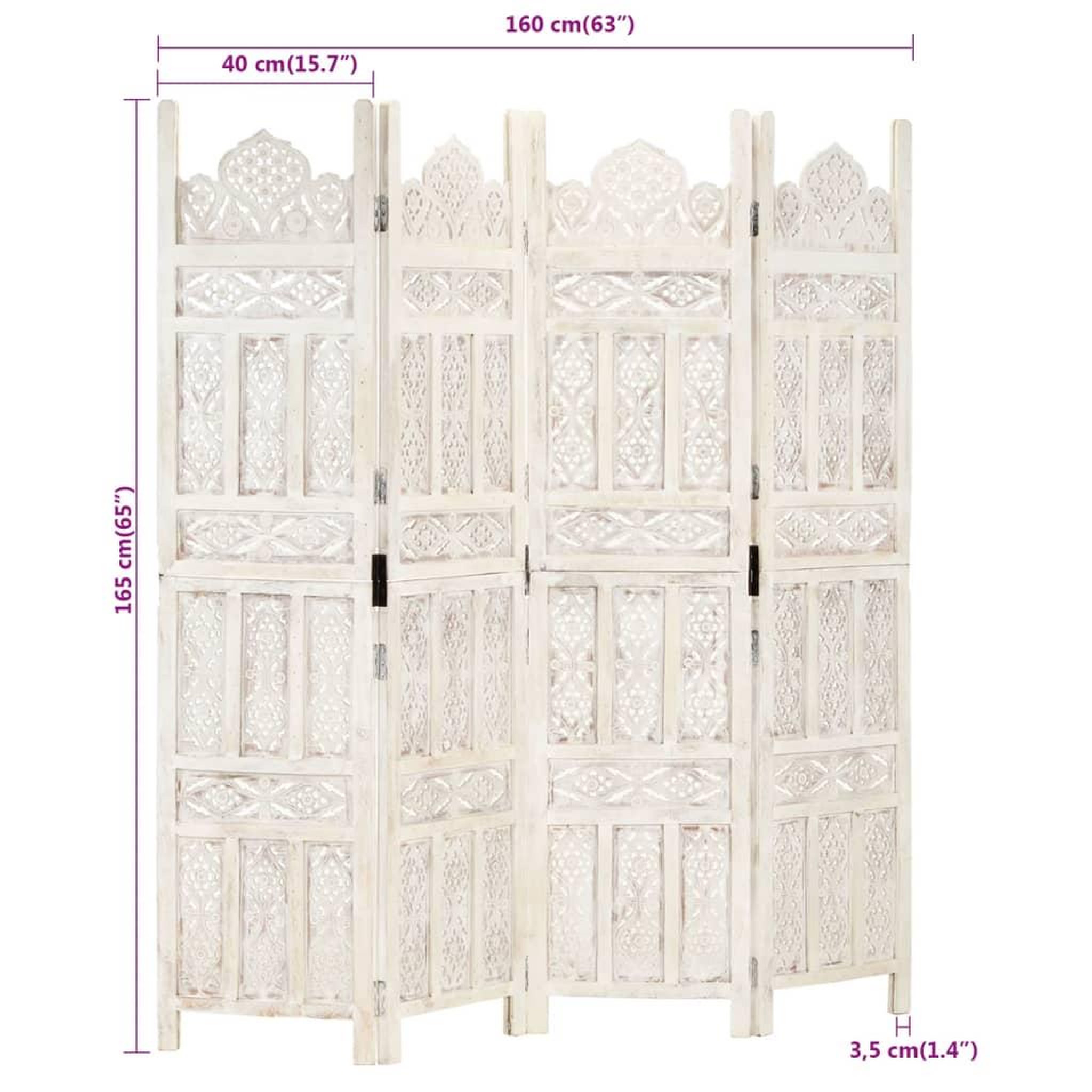 Voir la diapositive 6 : VIDAXL Cloison de separation 4 panneaux Blanc 160x165 cm Bois manguier