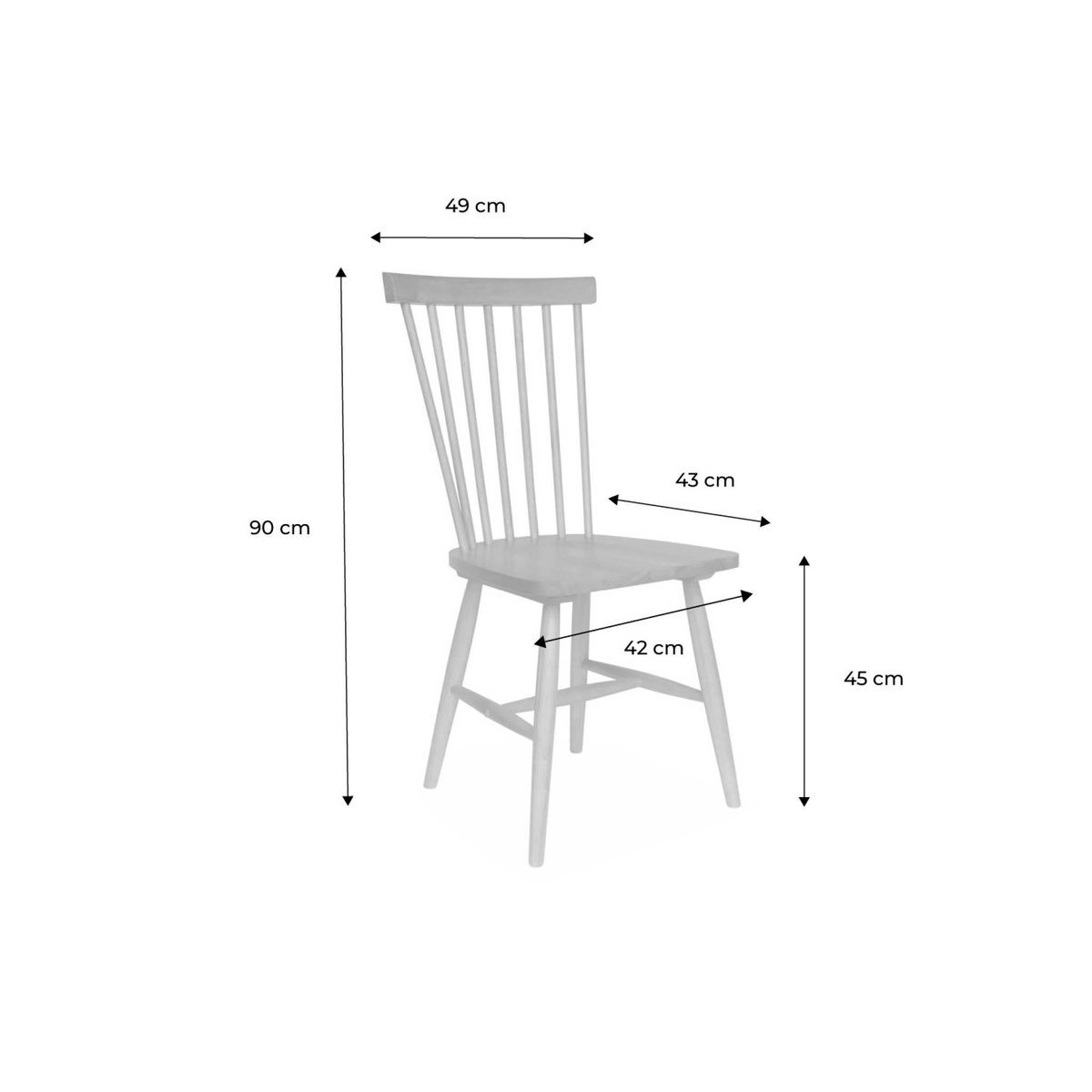 SWEEEK Lot de 2 chaises noires à barreaux en bois d'hévéa. ROMIE. L 50.8 x P 44.2 x H 90cm