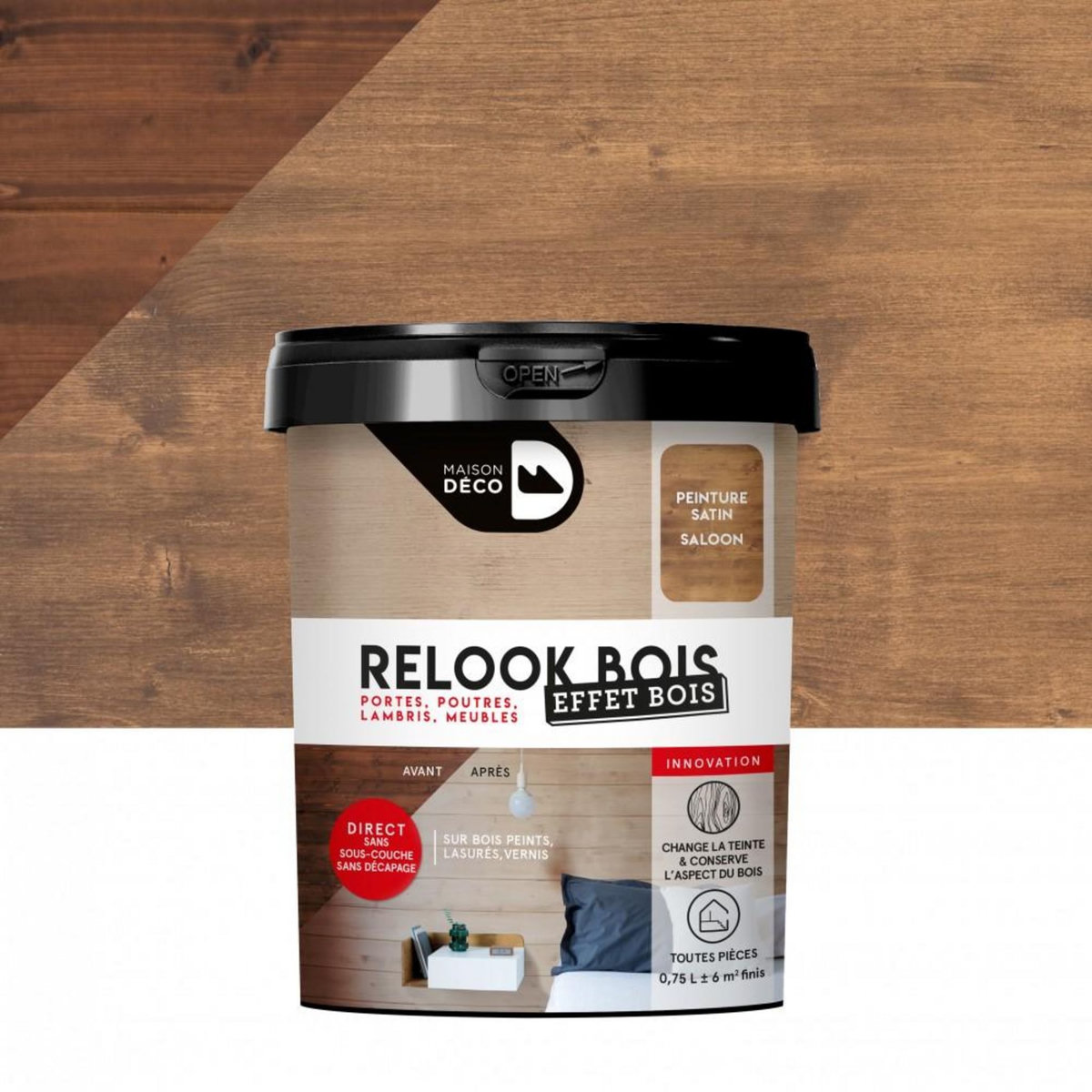 Maison deco Lasure intérieurepoutre et lambris Relook bois MAISON DECO, saloon satiné, 0.75