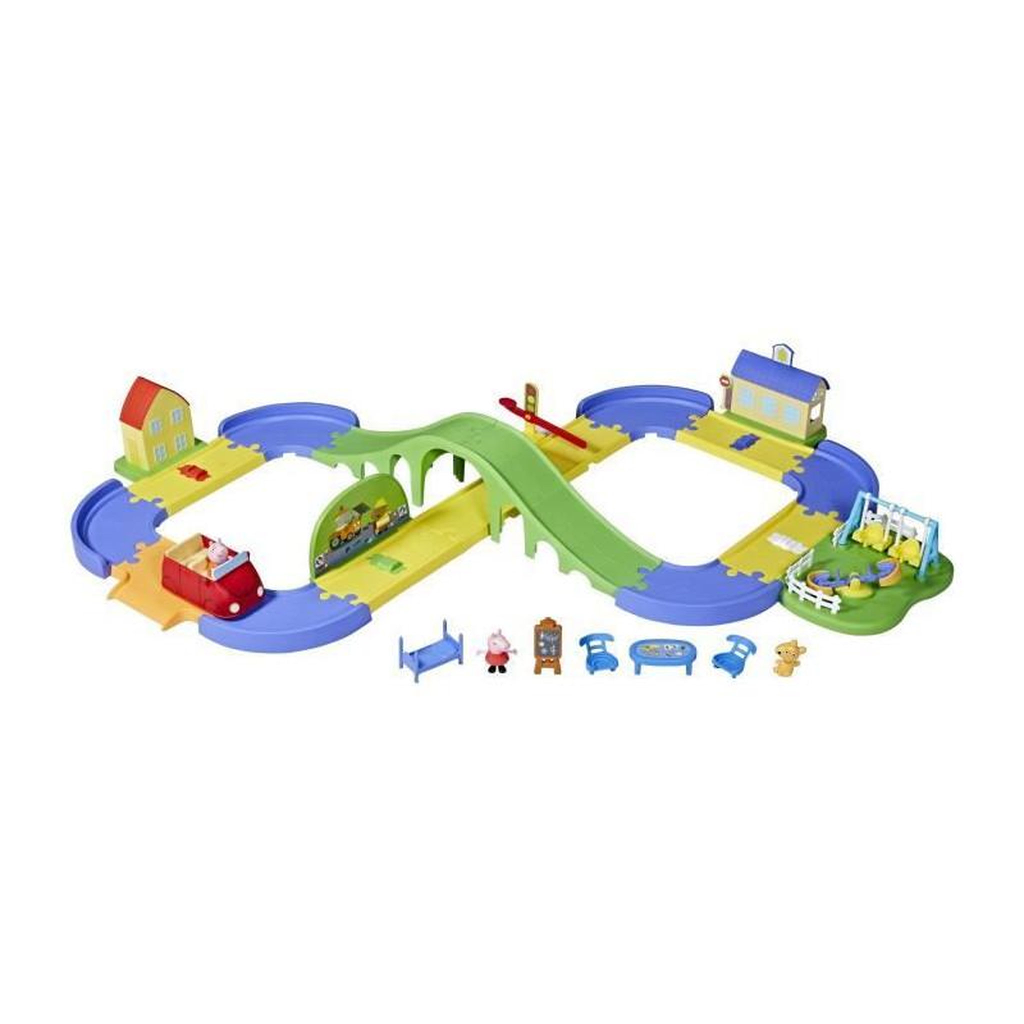 Voir la diapositive 2 : Peppa Pig Peppa Pig Le circuit en ville de Peppa avec route modulable, inclut véhicule et 1 figurine, +35 sons, a partir de 3 ans