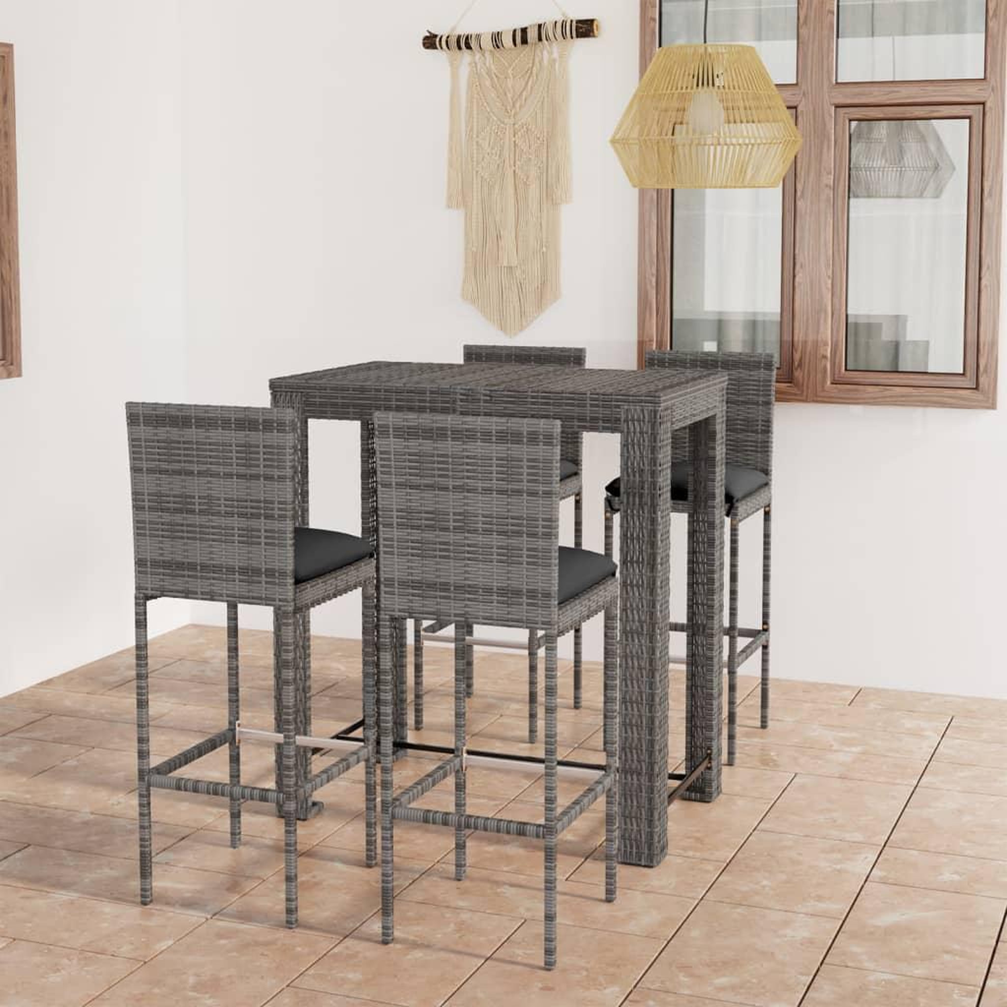 Voir la diapositive 1 : VIDAXL Ensemble de bar d'exterieur 5 pcs coussins Resine tressee Gris