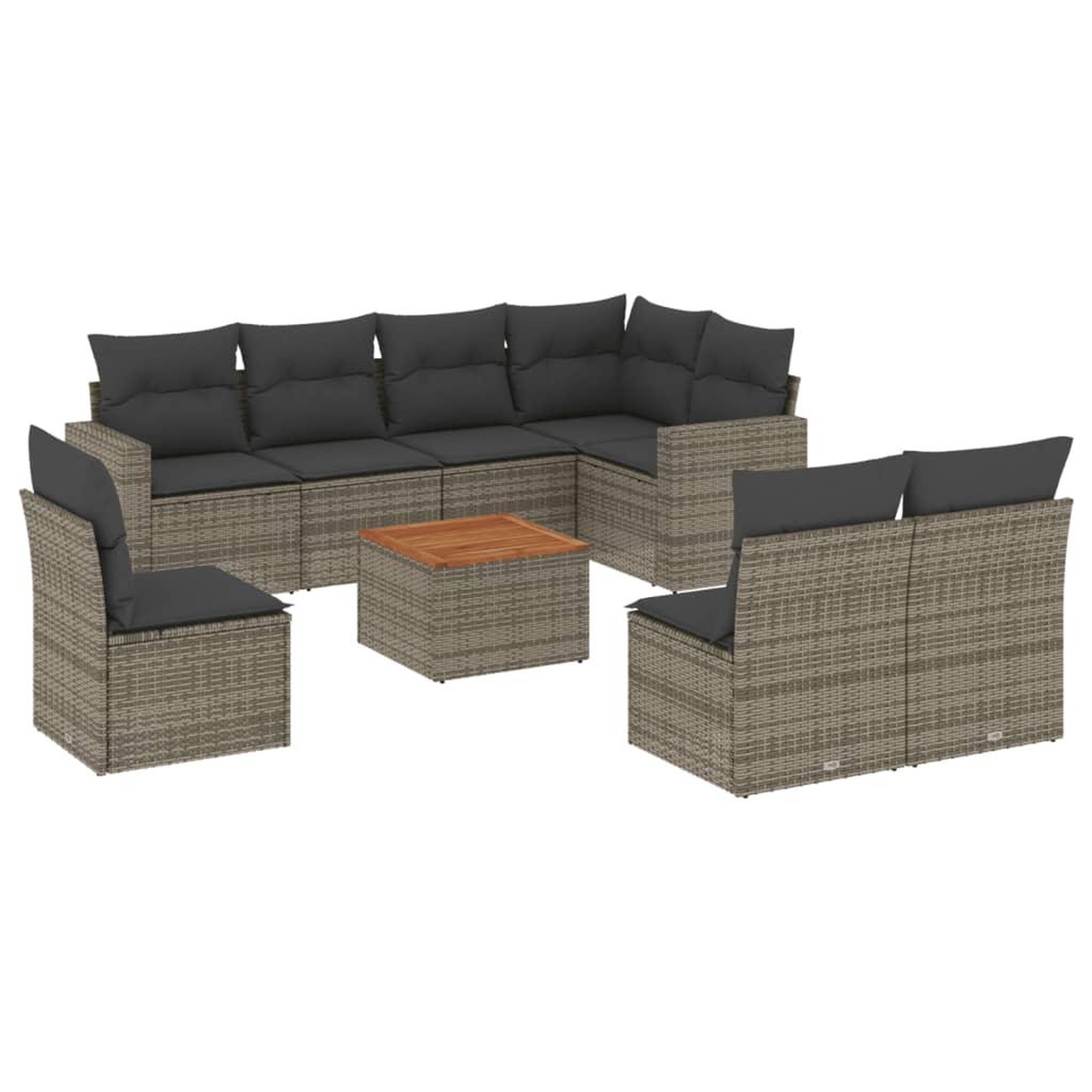 Voir la diapositive 2 : VIDAXL Salon de jardin 9 pcs avec coussins gris resine tressee