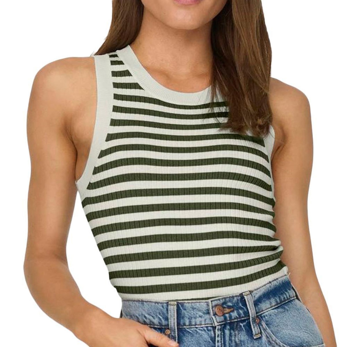 JACQUELINE DE YONG Top à Rayures Kaki/Ecru Femme JDY Aya