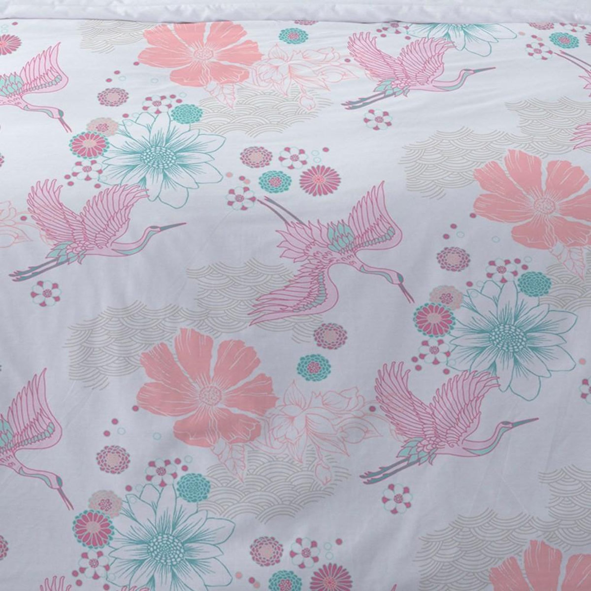 Dourev Housse de couette Flanelle 200x200 GRUE + 2 taies