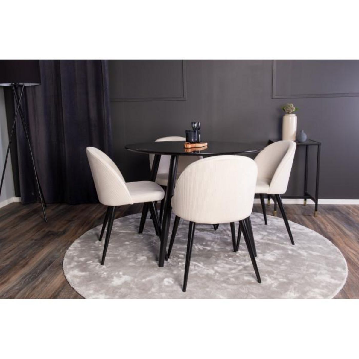 Paris Prix Ensemble Table à Manger & 4 Chaises  Plaza I & Velvet  100cm Noir & Crème