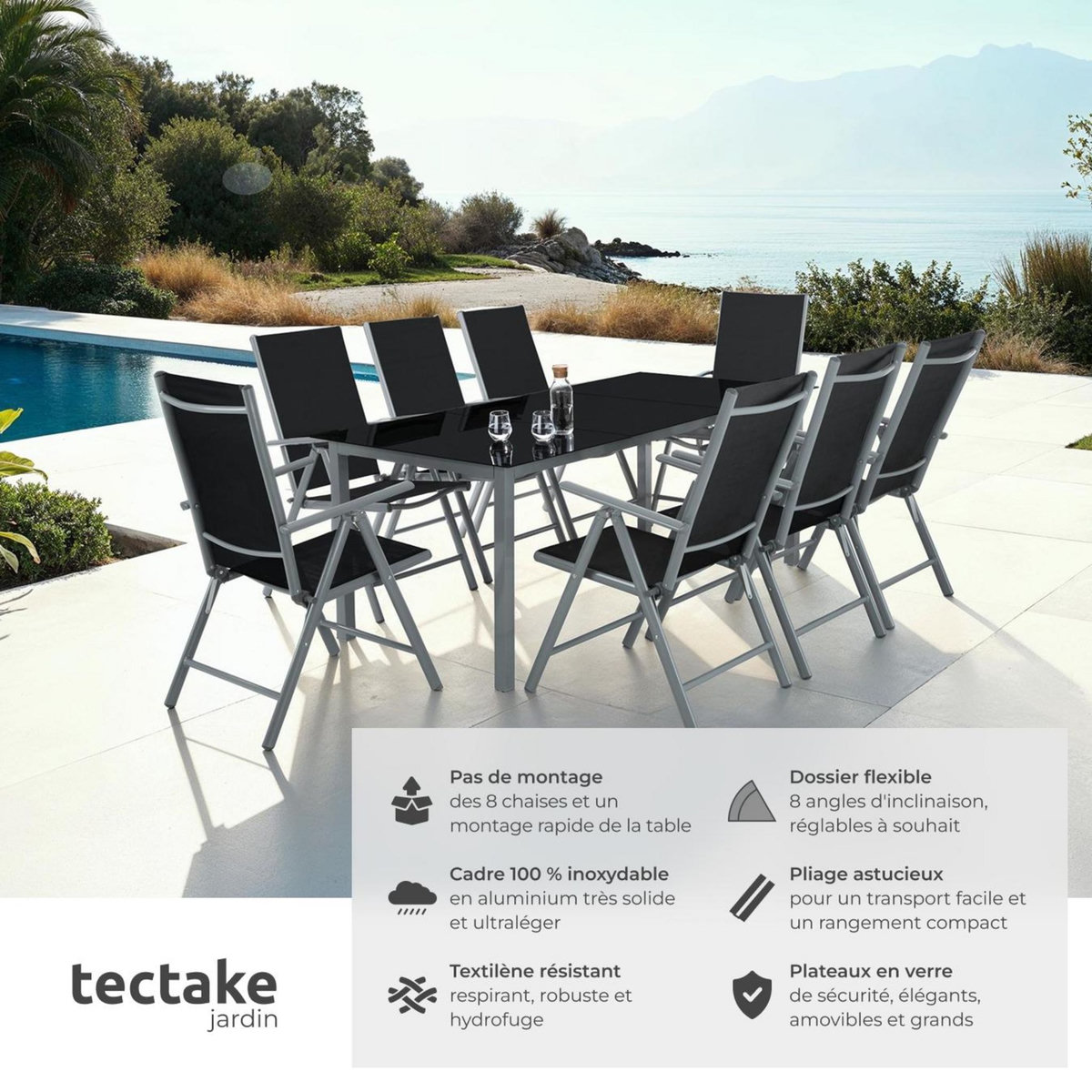 tectake Salon de jardin avec cadre en aluminium pour 8 personnes gris anthracite